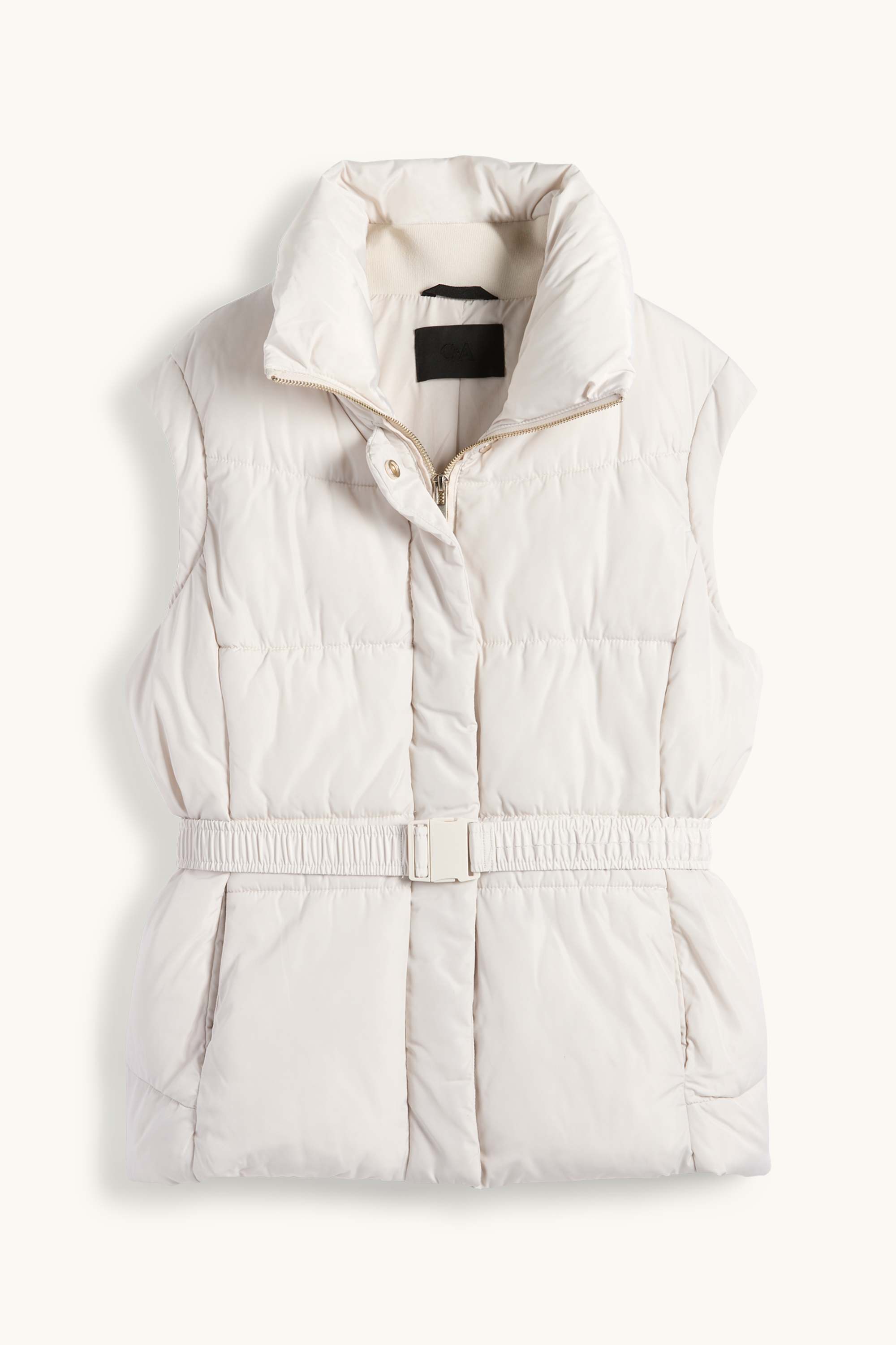Quilted gilet with belt light gray