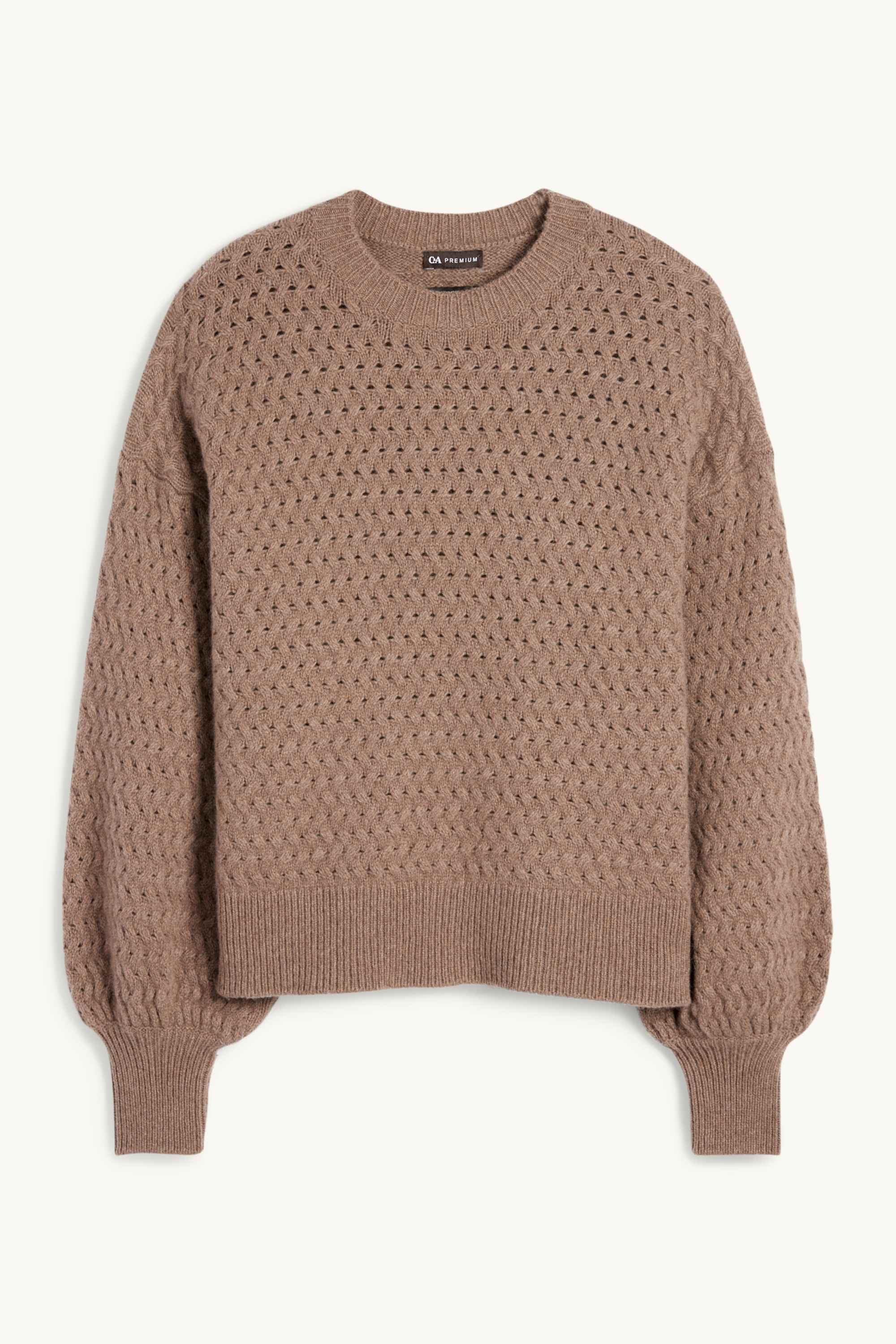 Cashmere jumper - cable knit pattern brown