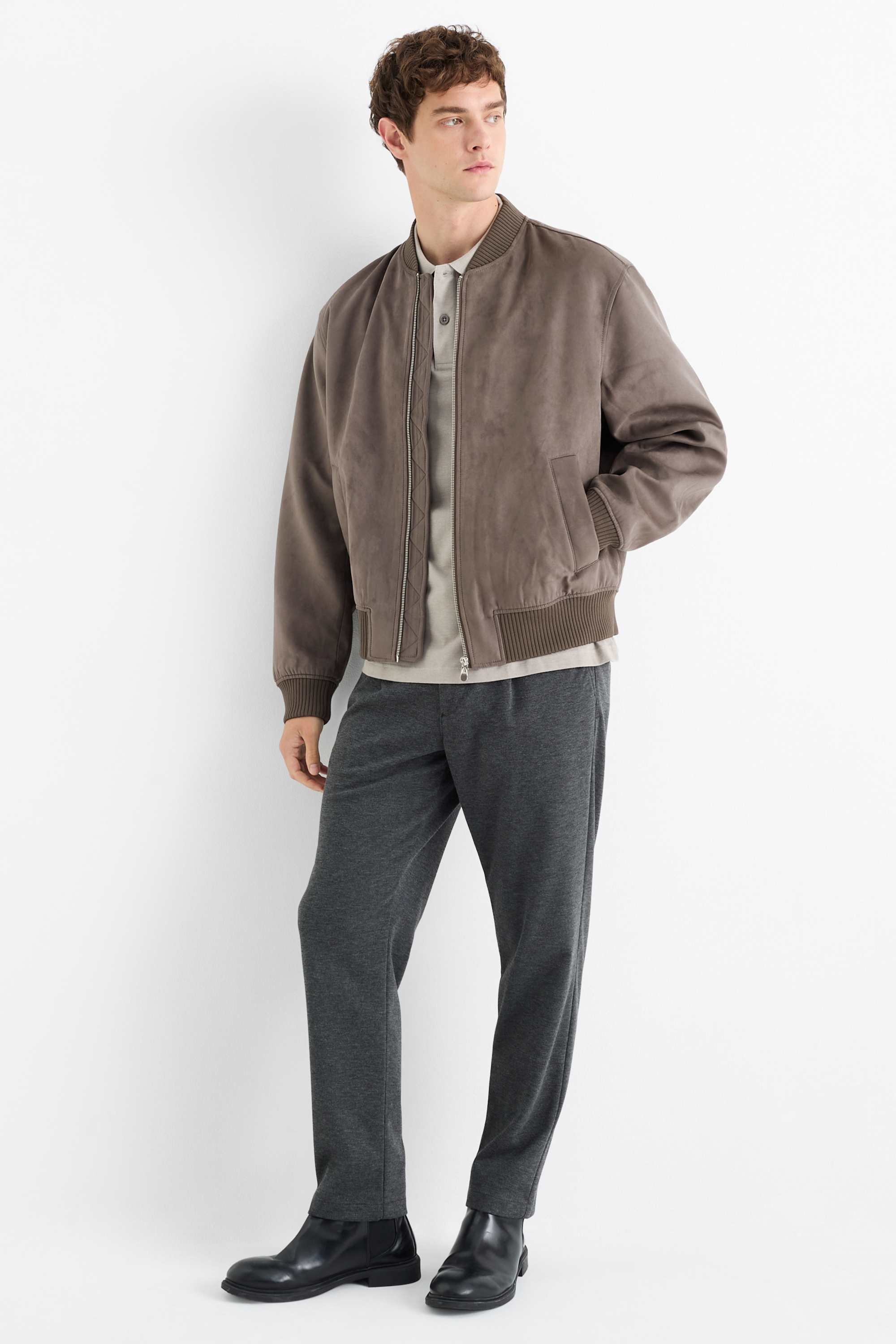 Bomber jacket - faux suede taupe
