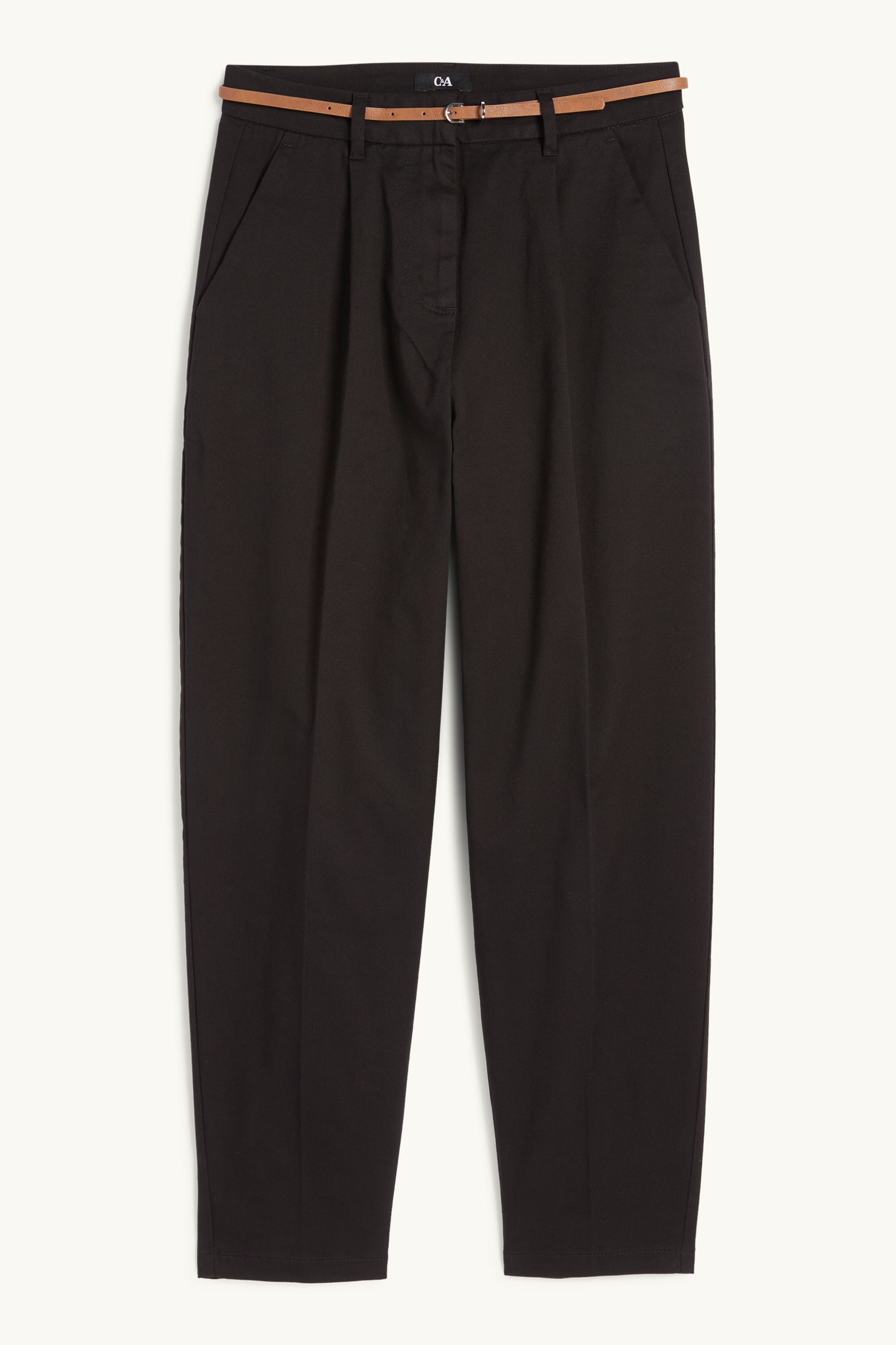 Cloth trousers with belt - high waist - barrel leg black