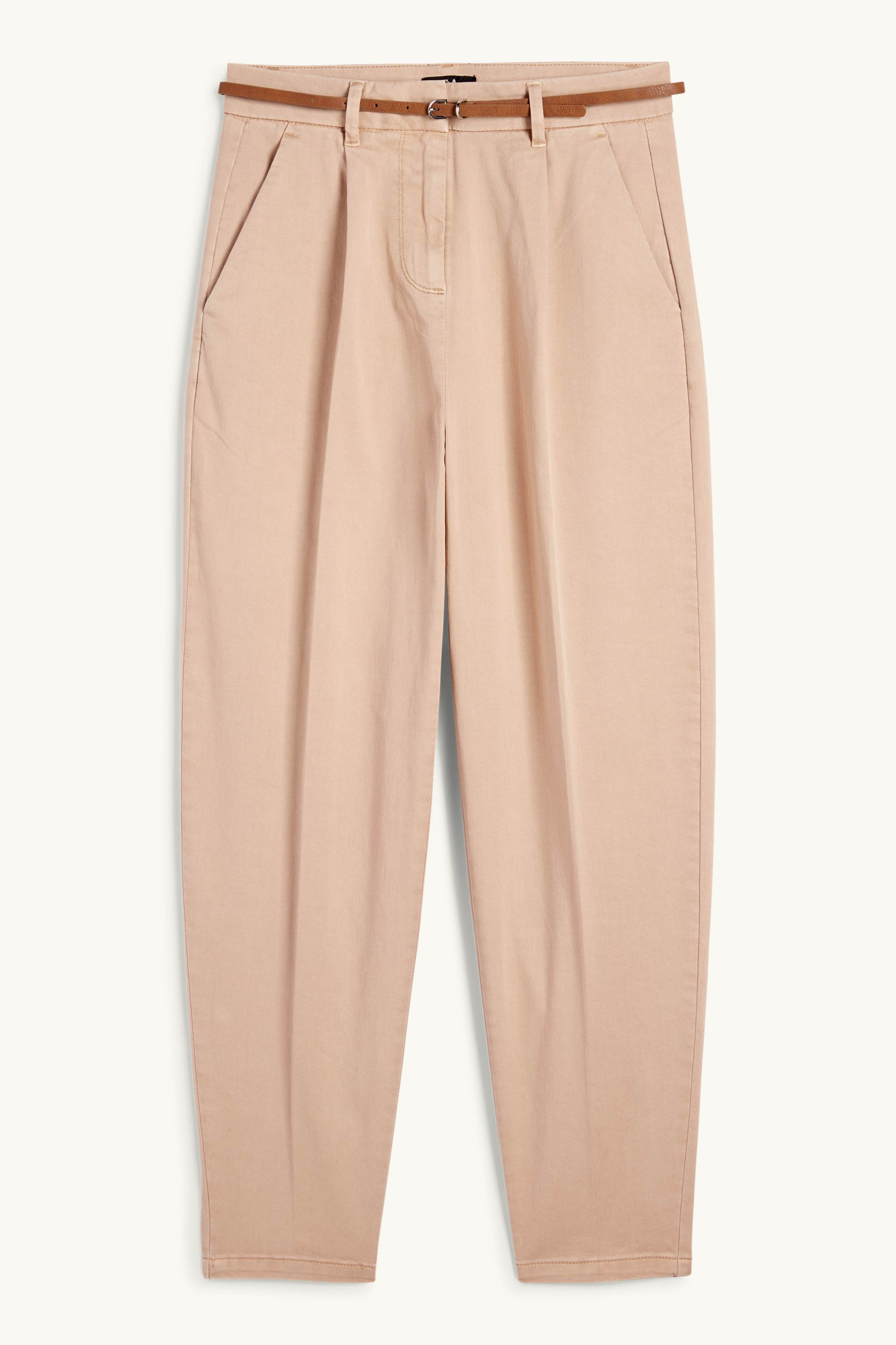 Cloth trousers with belt - high waist - barrel leg beige