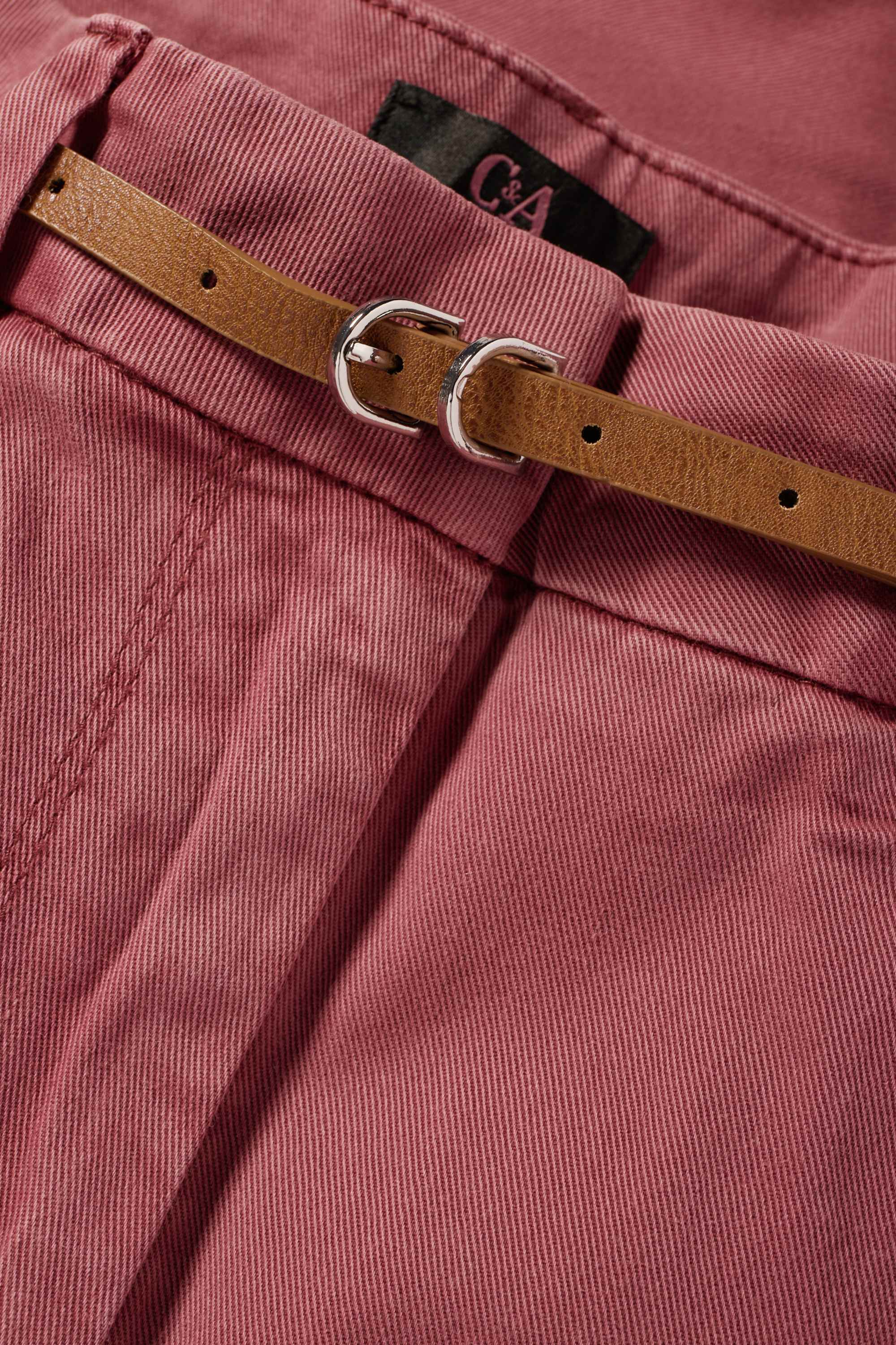 Cloth trousers with belt - high waist - barrel leg bordeaux