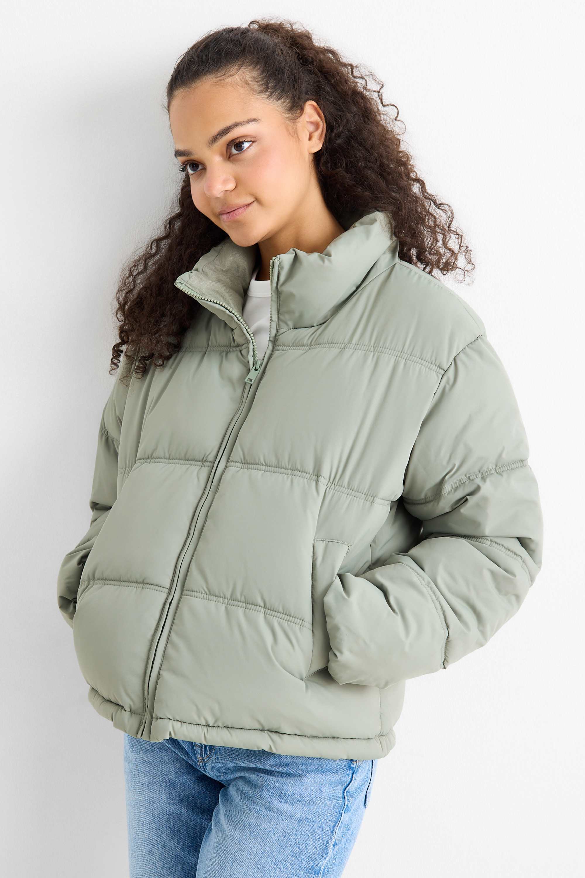 Quilted jacket light green
