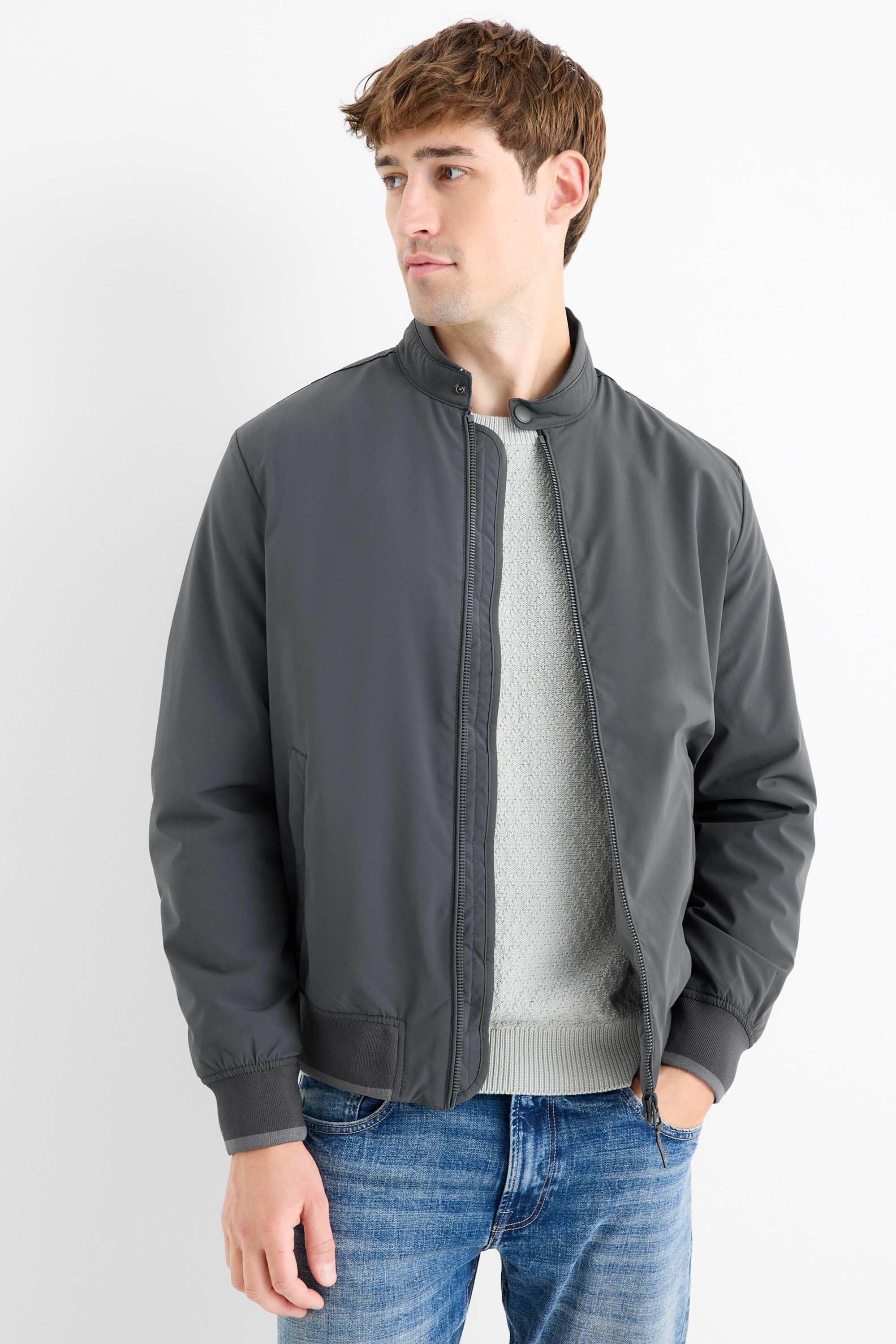 Bomber jacket - lined - water-repellent dark gray