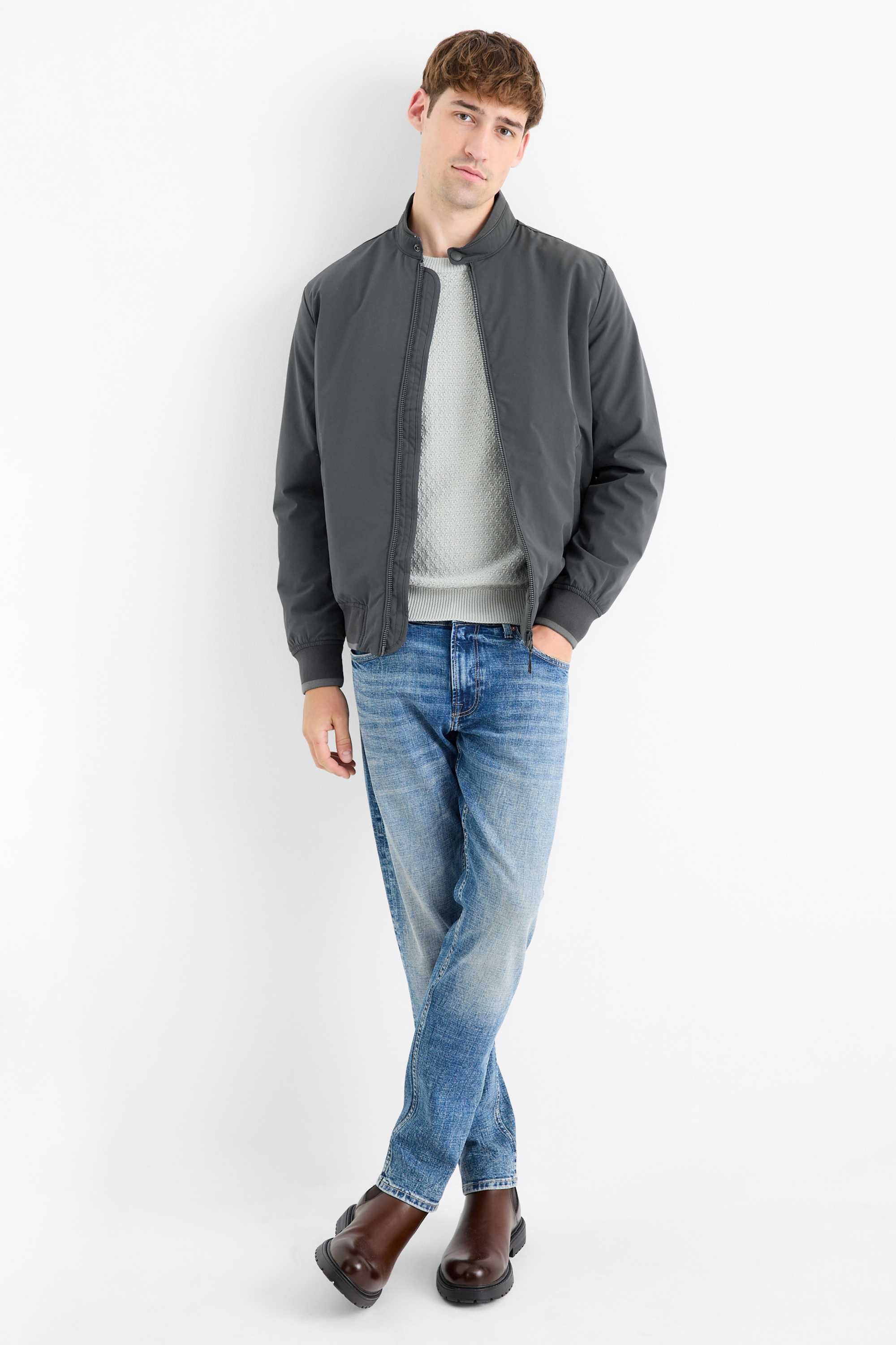 Bomber jacket - lined - water-repellent dark gray