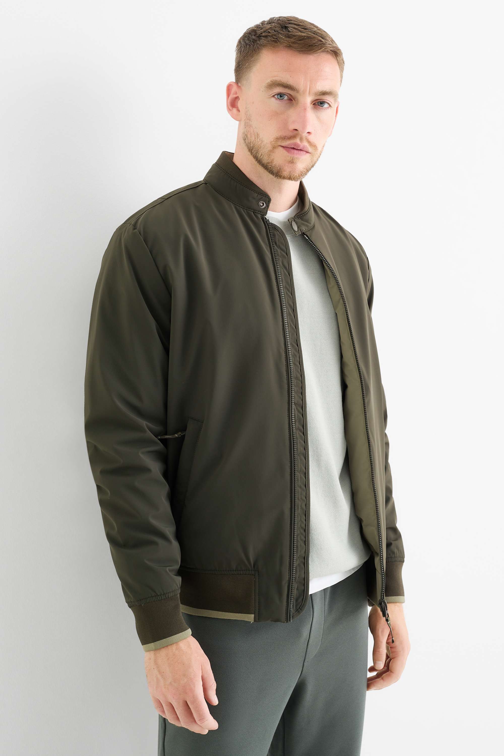Bomber jacket - lined - water-repellent dark green