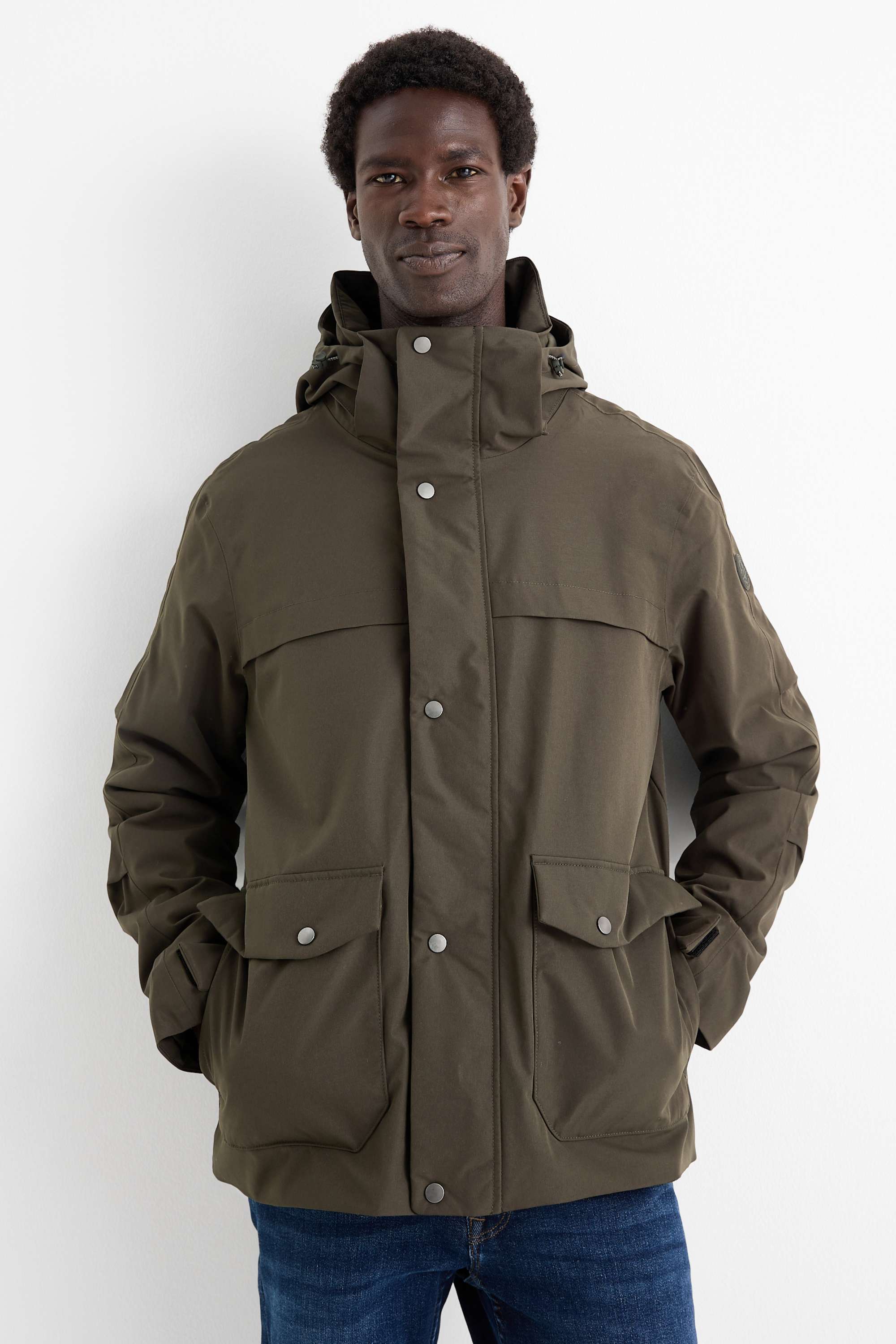 Jacket with hood - lined - waterproof khaki