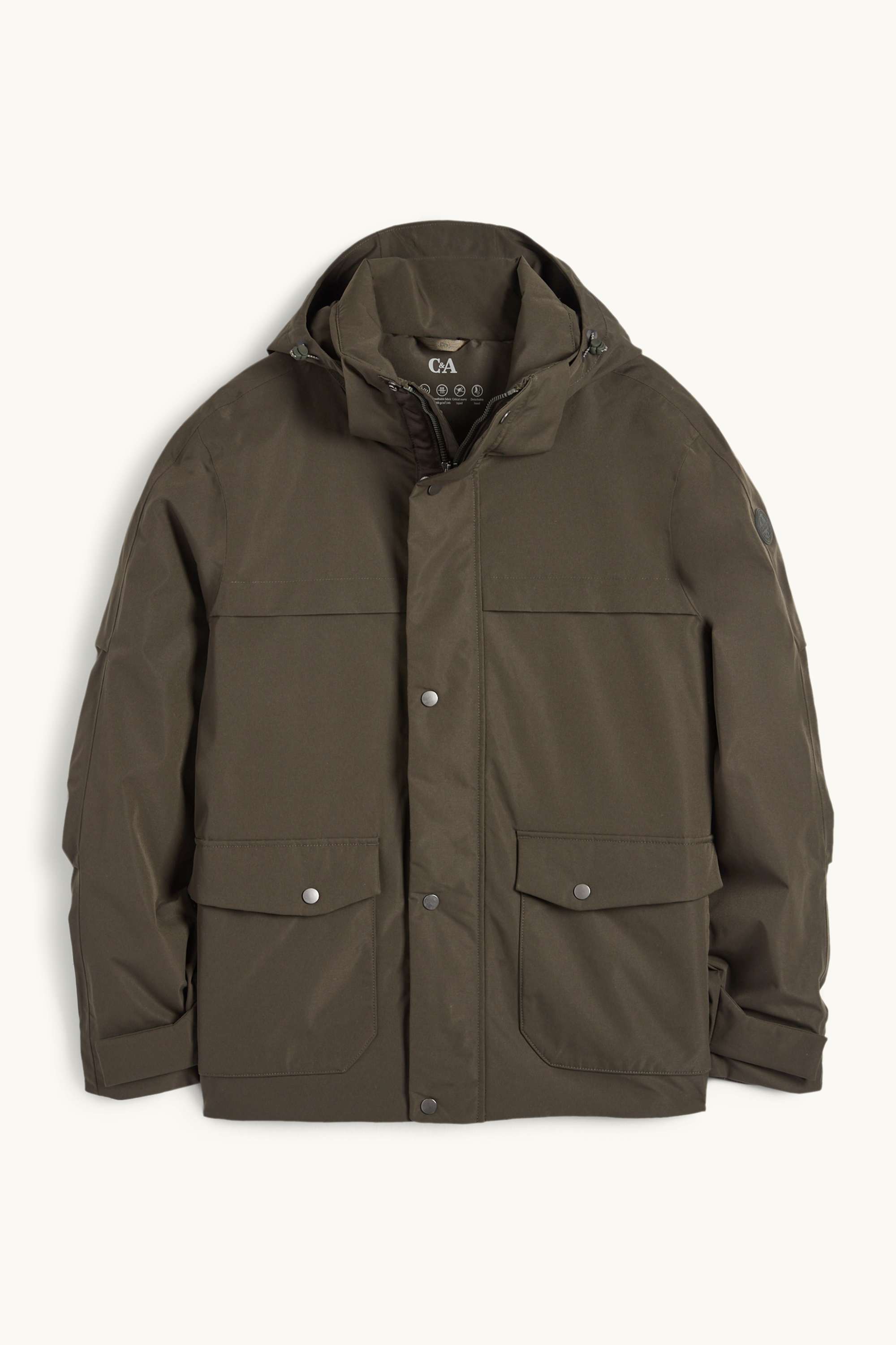 Jacket with hood - lined - waterproof khaki