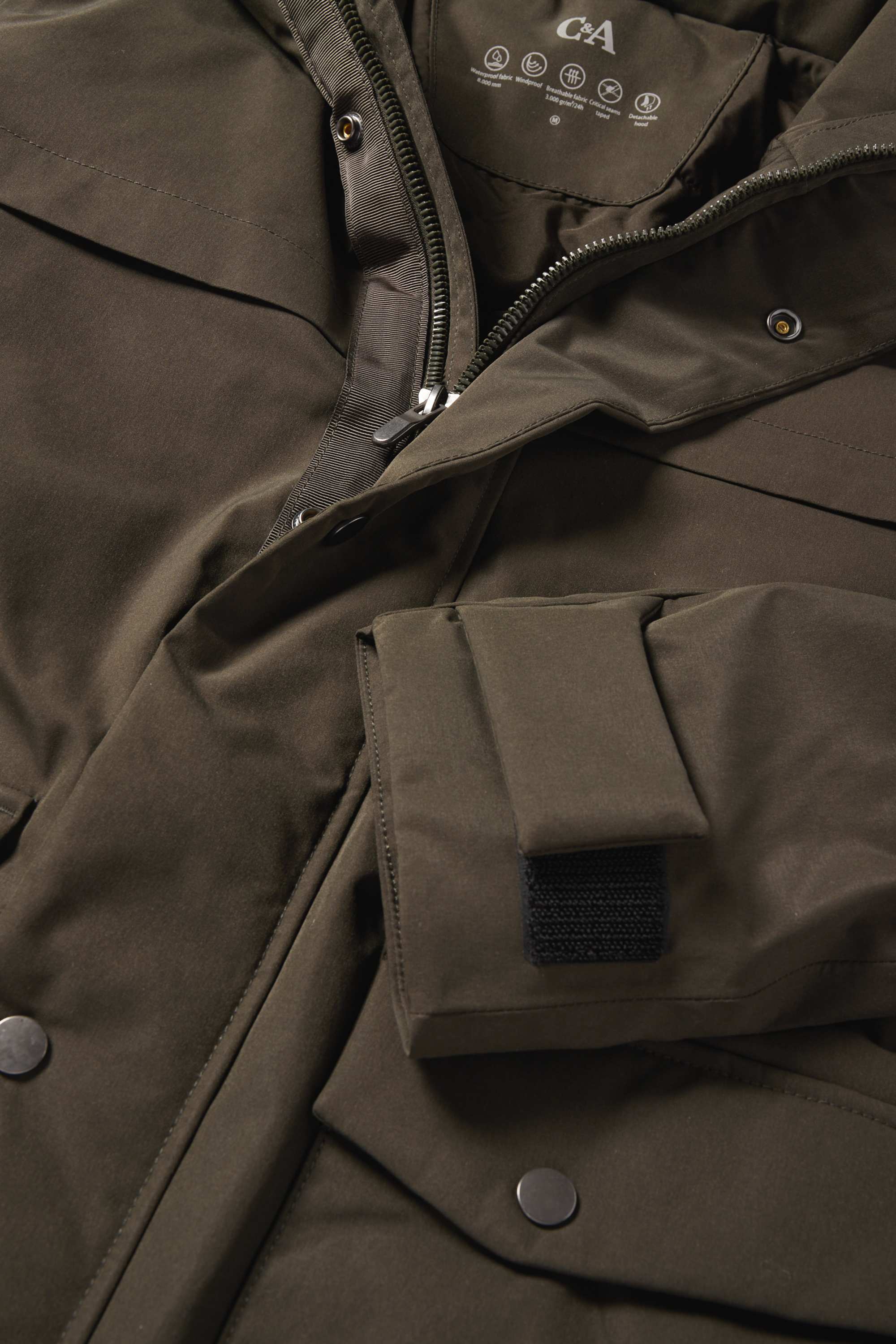 Jacket with hood - lined - waterproof khaki
