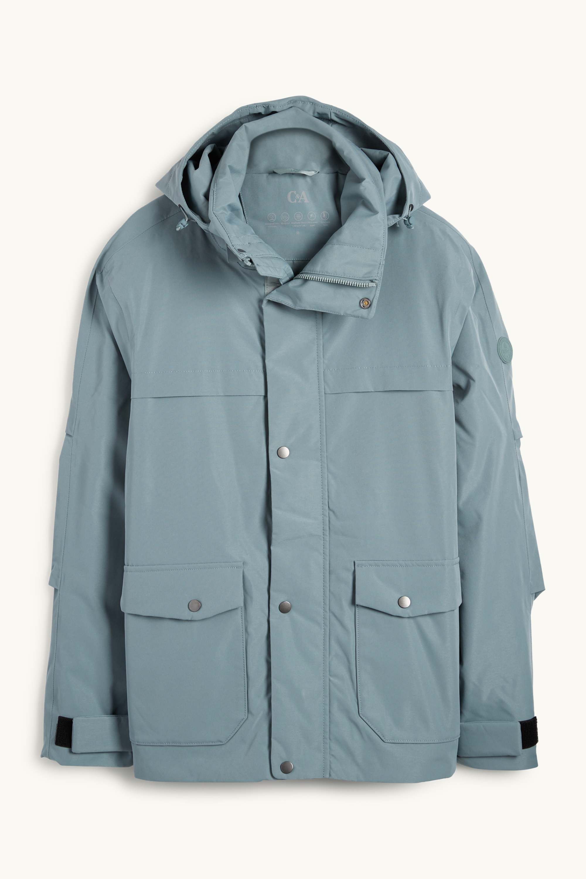 Jacket with hood - lined - waterproof light blue