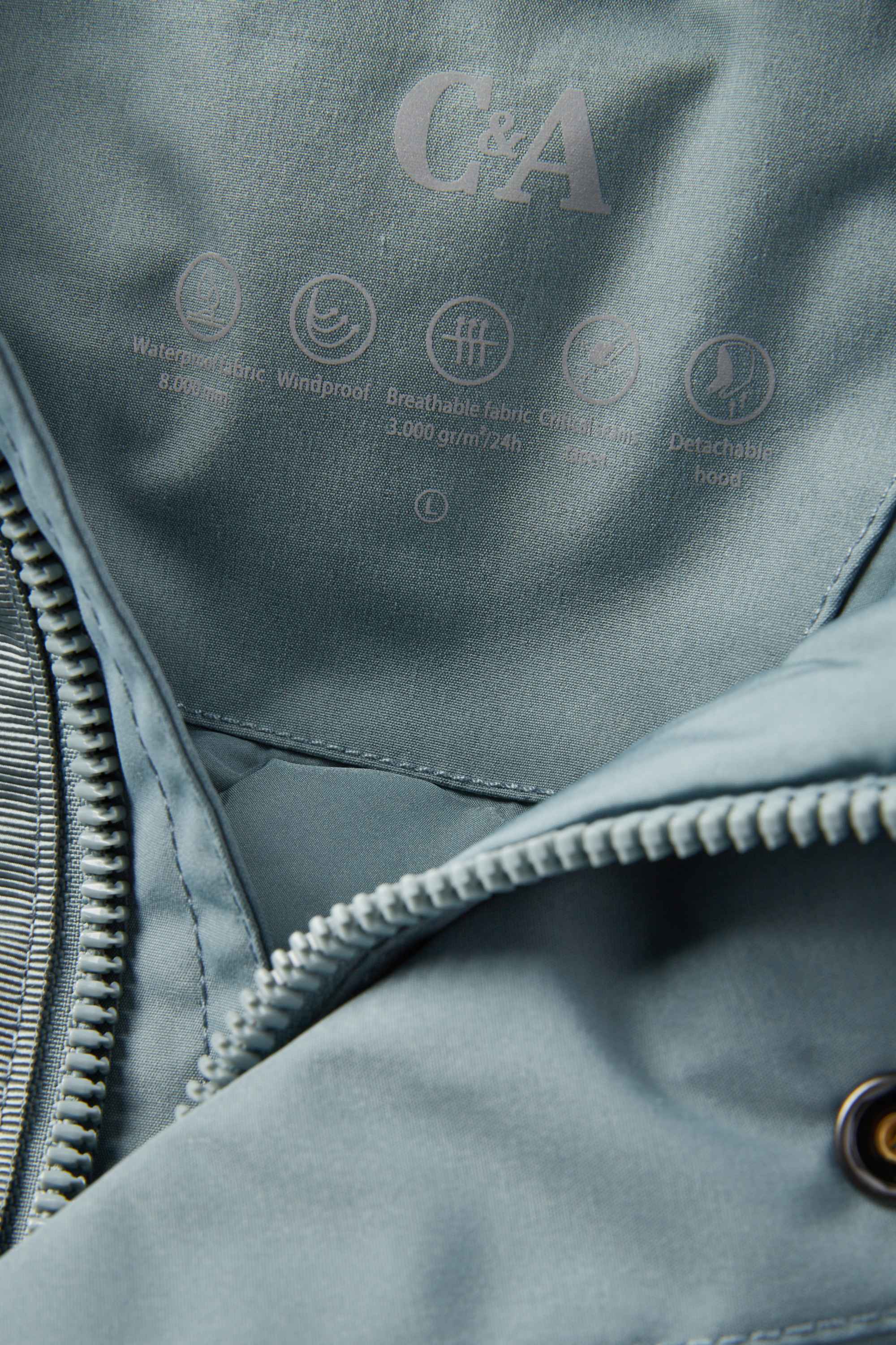 Jacket with hood - lined - waterproof light blue