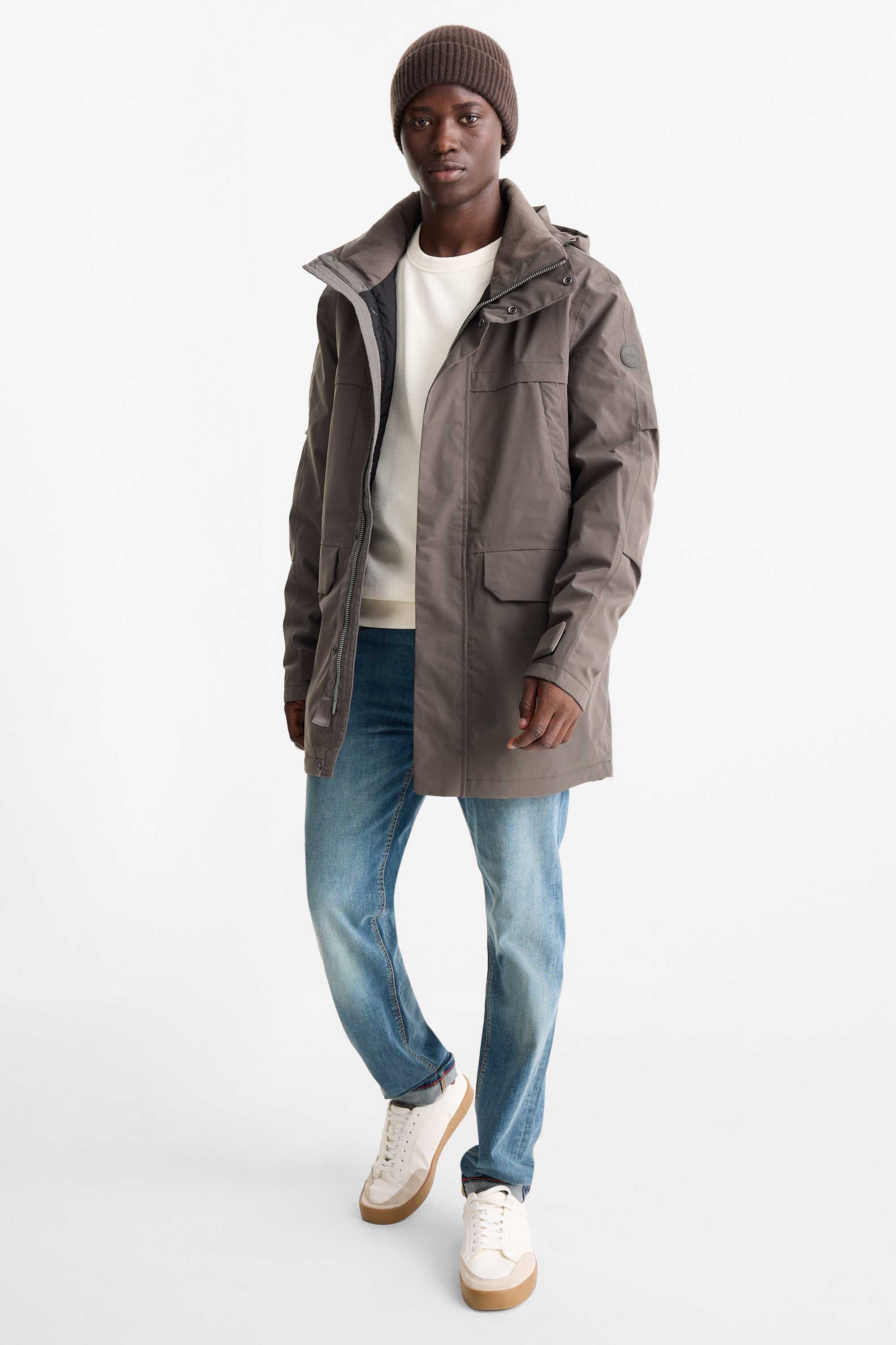 Parka raincoat with hood - lined - waterproof dark gray