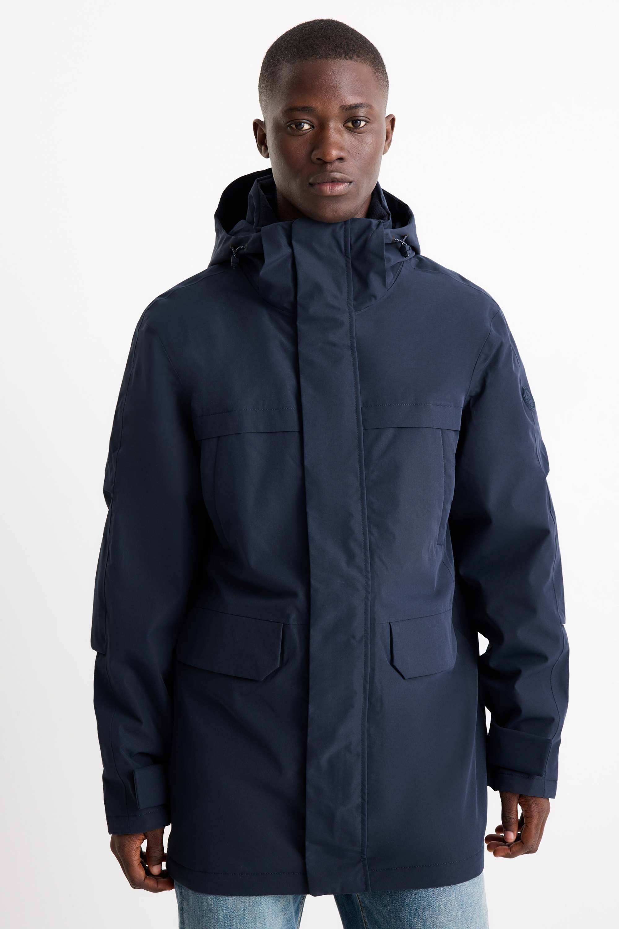 Parka raincoat with hood - lined - waterproof dark blue