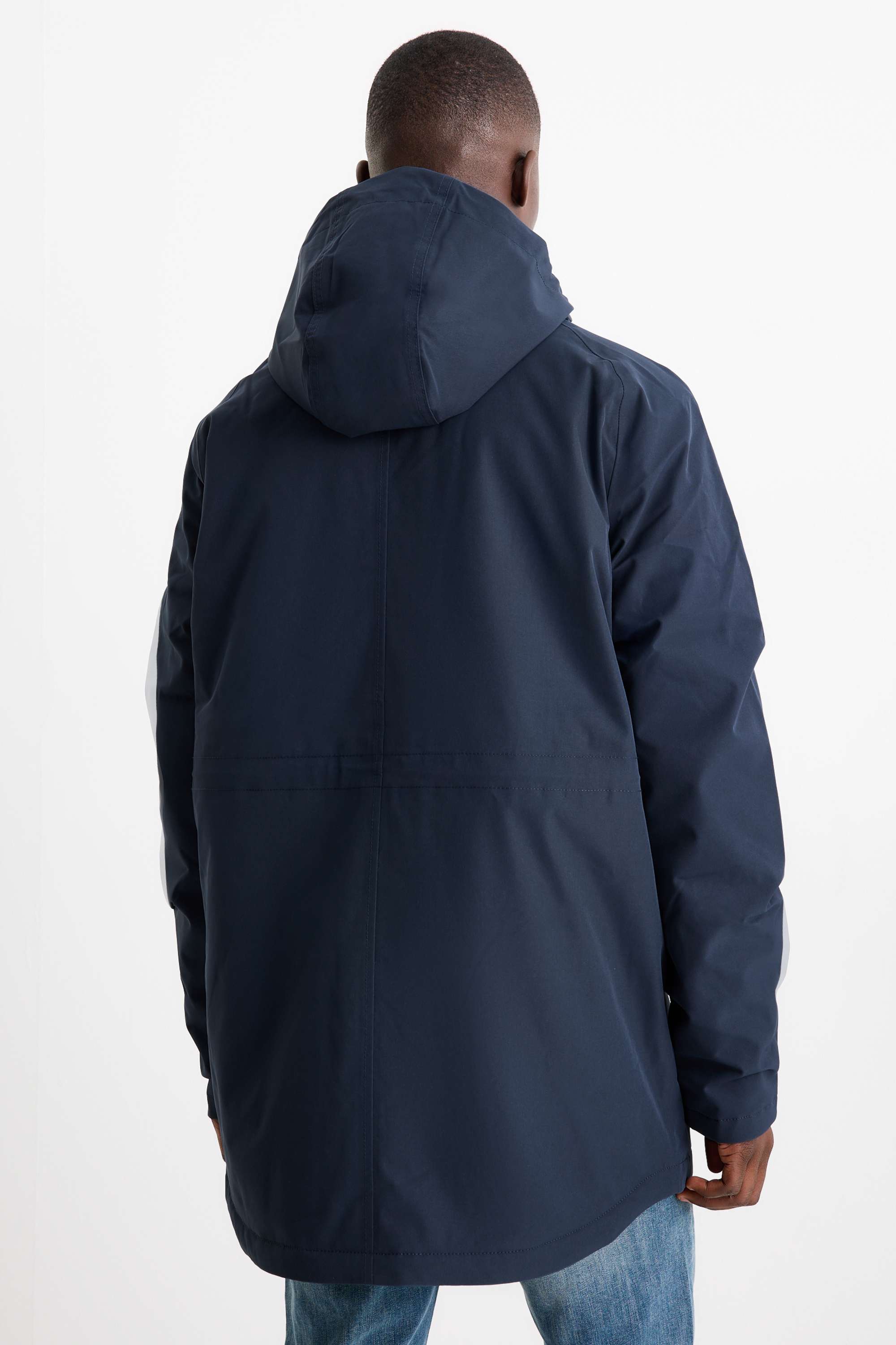 Parka raincoat with hood - lined - waterproof dark blue