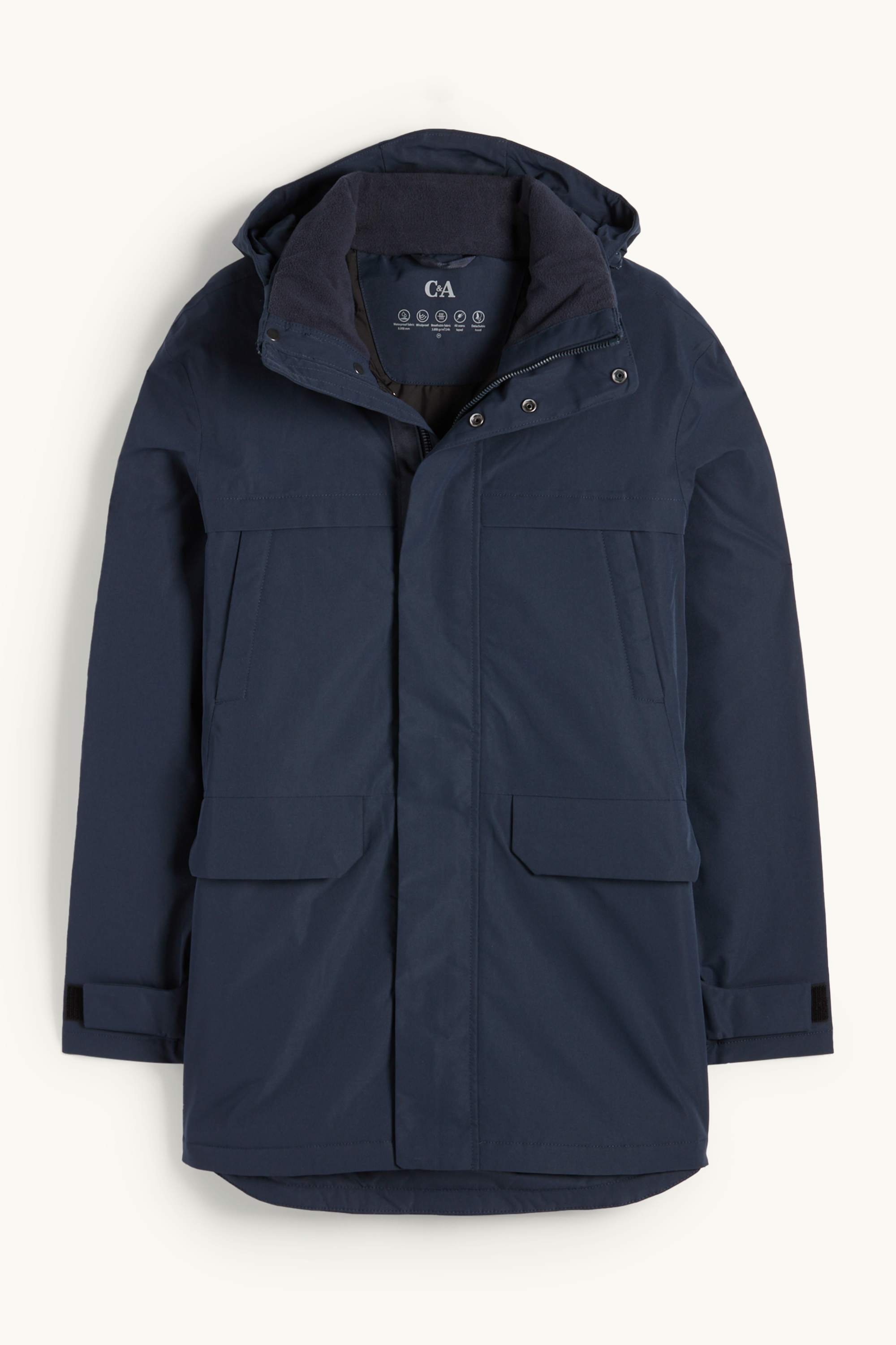 Parka raincoat with hood - lined - waterproof dark blue
