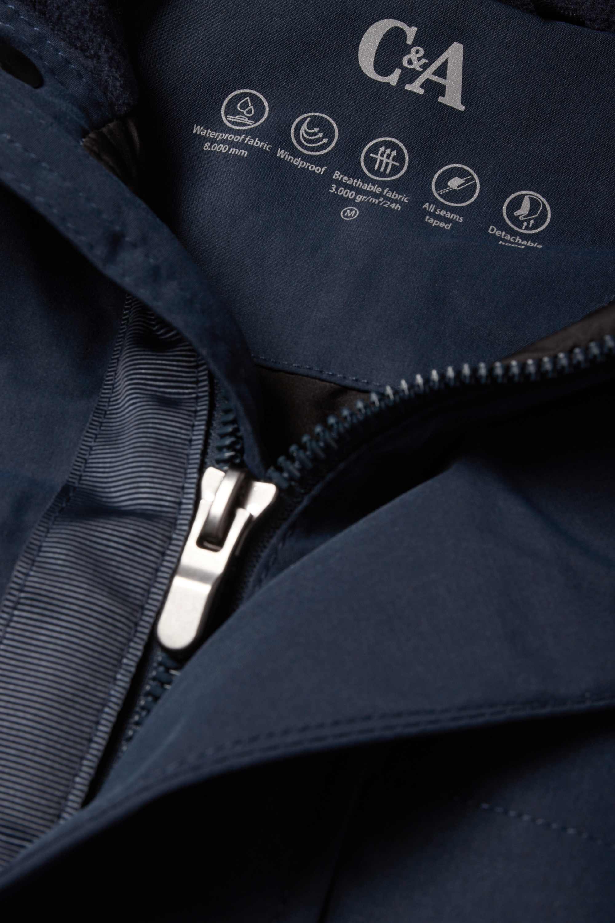 Parka raincoat with hood - lined - waterproof dark blue