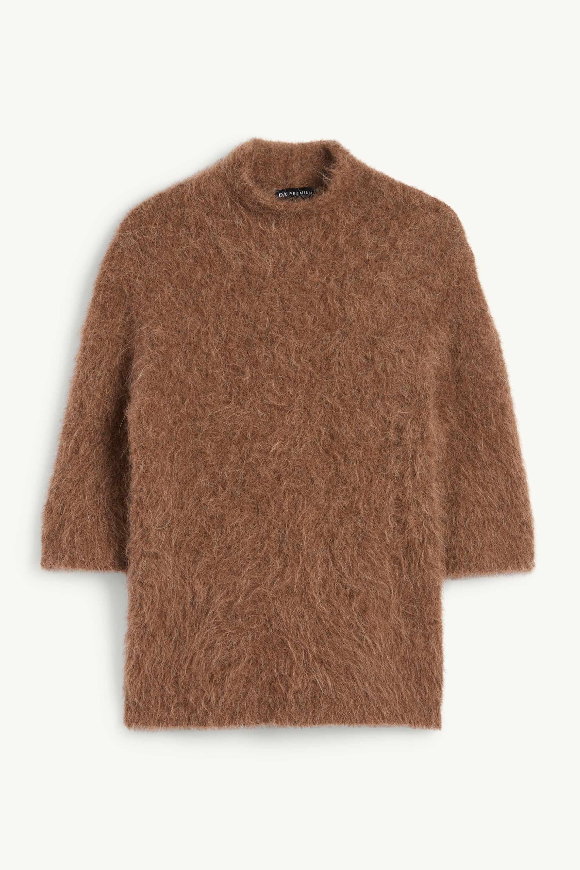Knitted jumper - short sleeve - alpaca blend brown