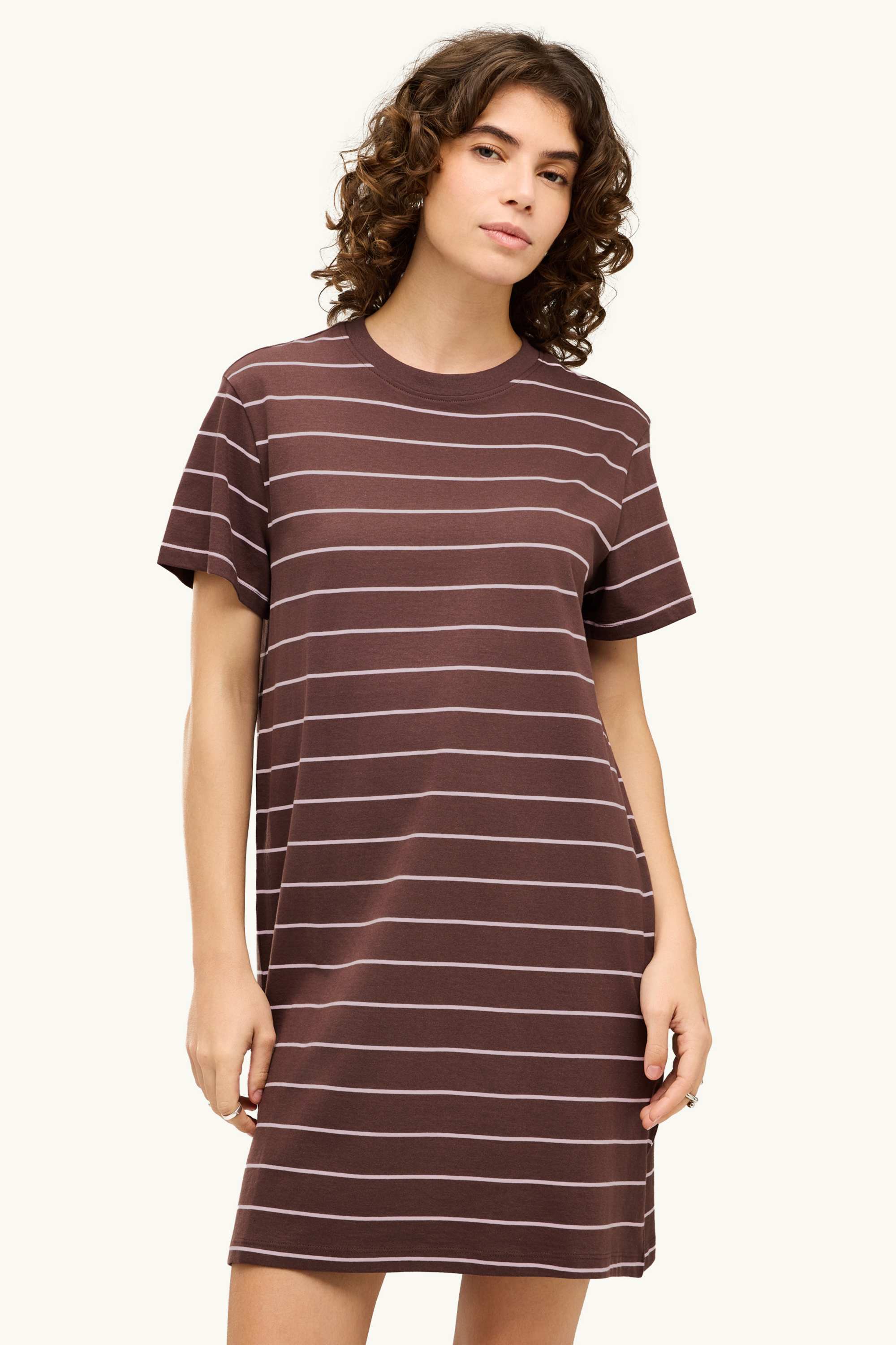 T-shirt dress - striped brown