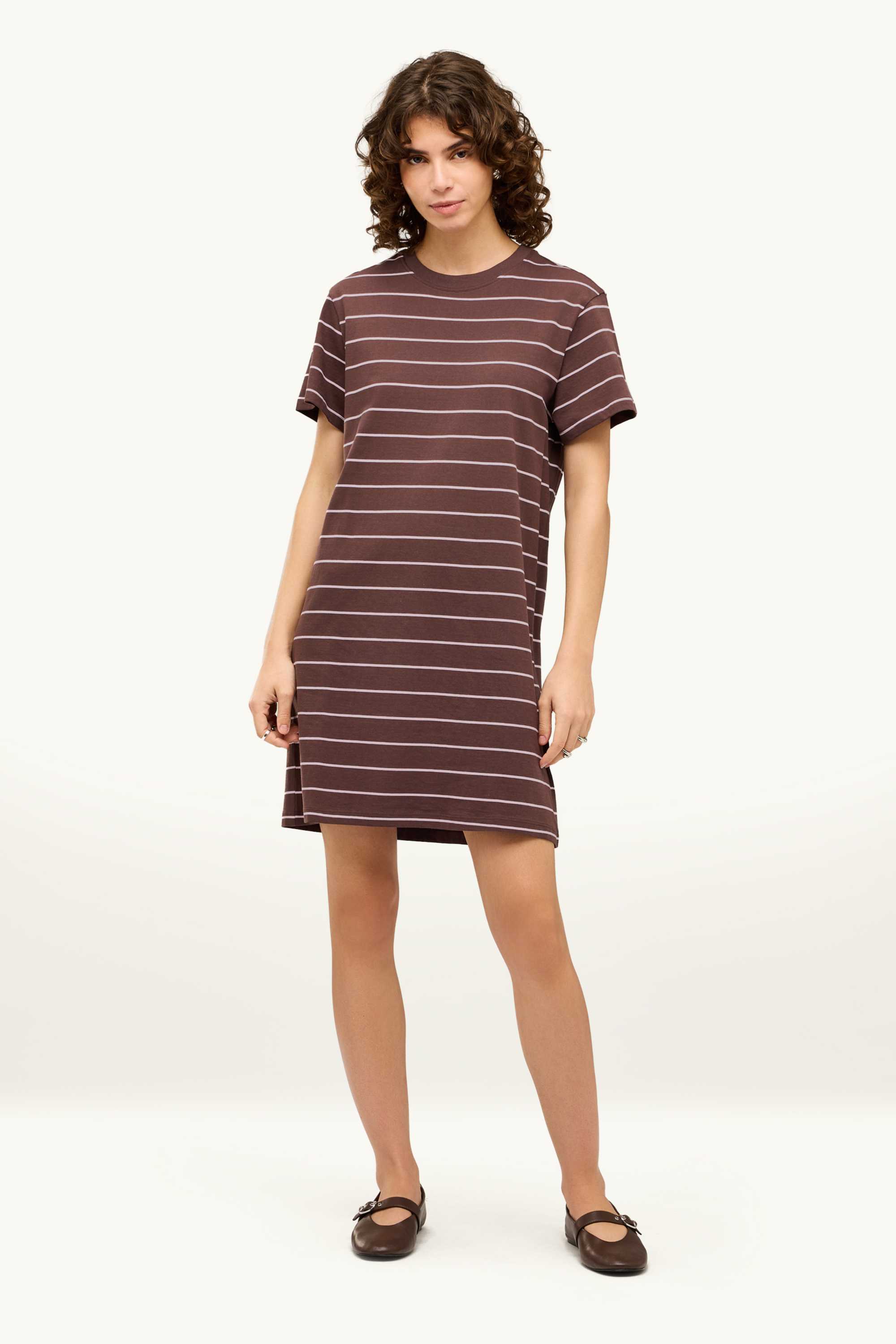 T-shirt dress - striped brown
