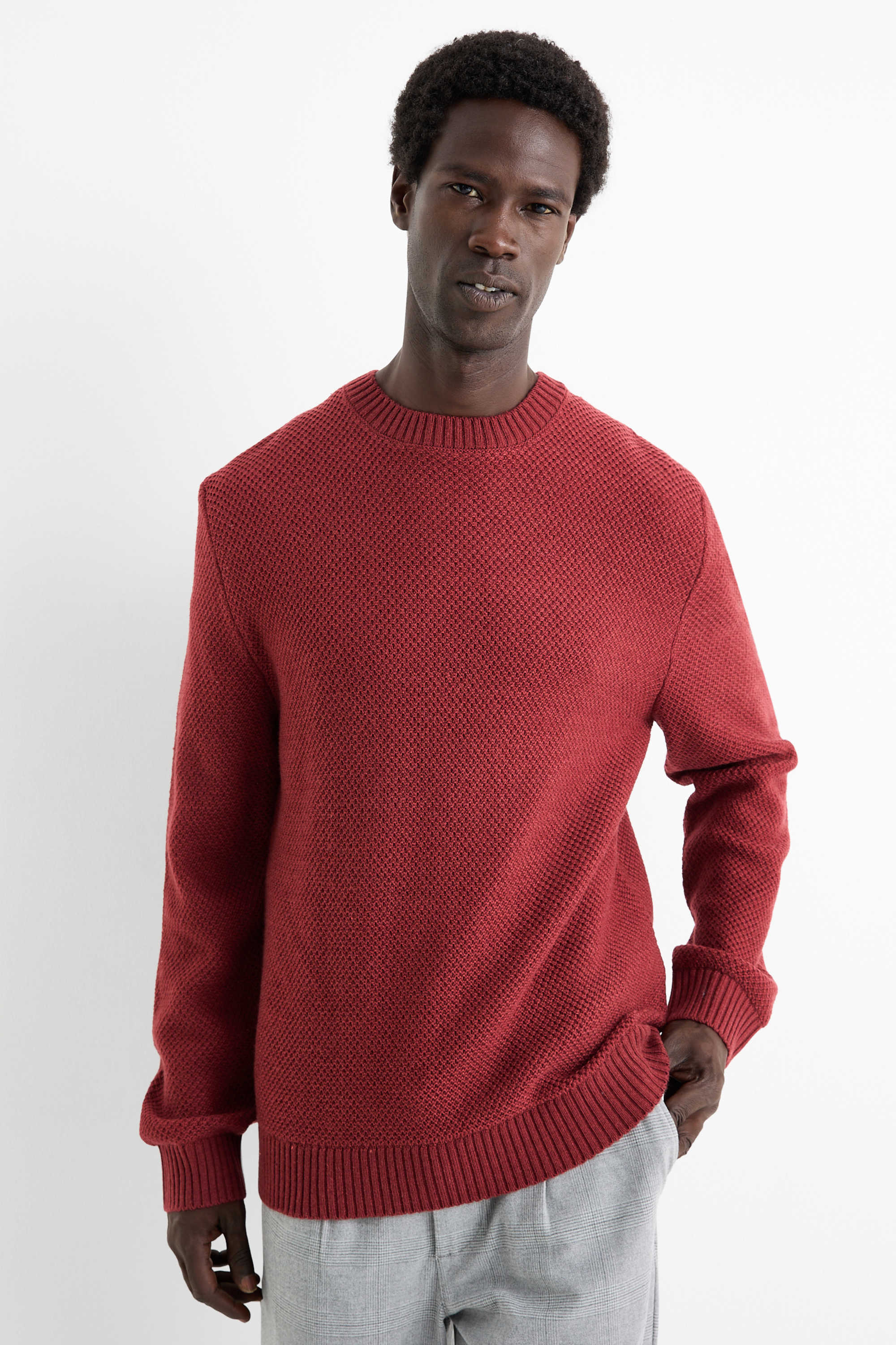 Jumper - textured dark red