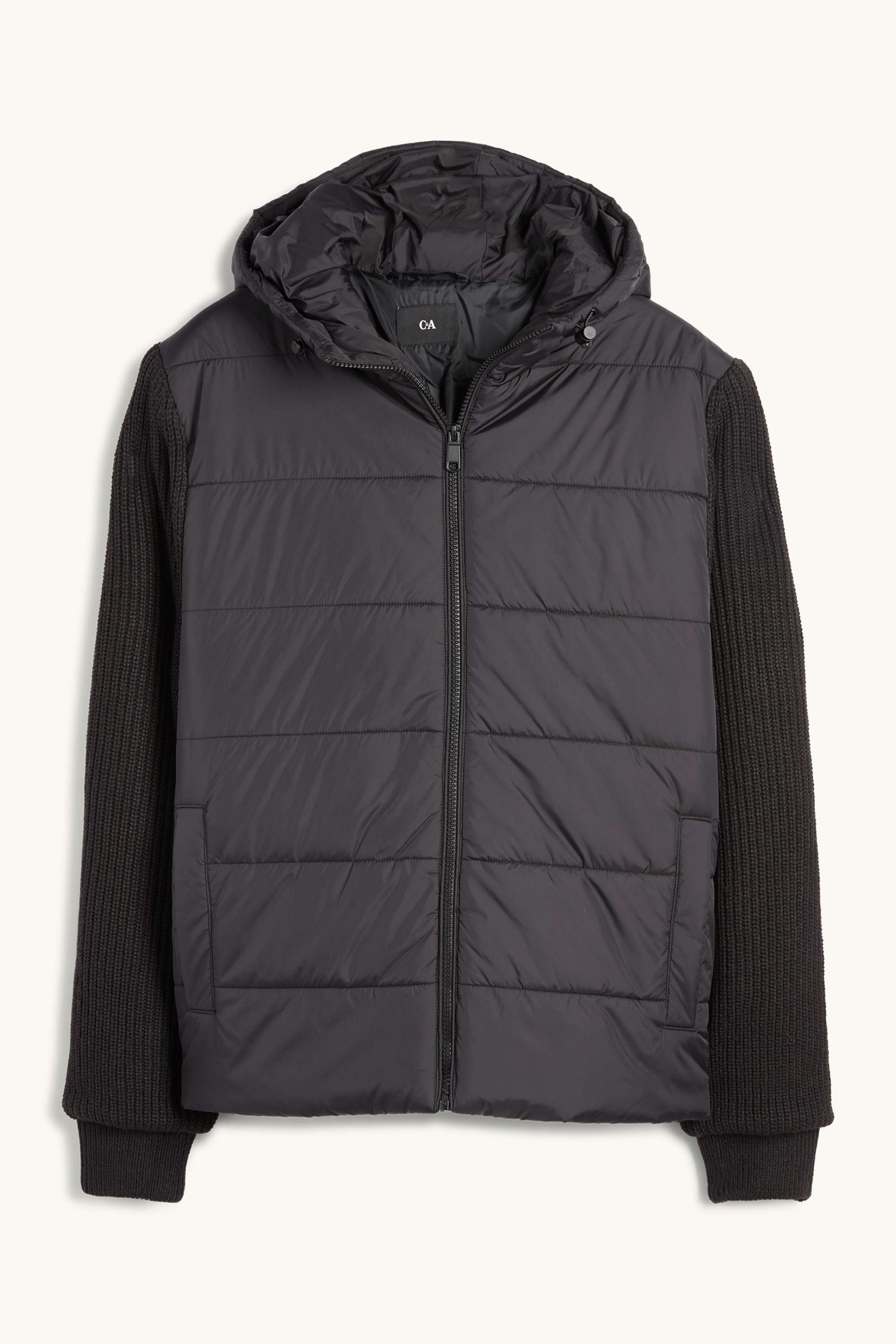 Quilted jacket with hood black
