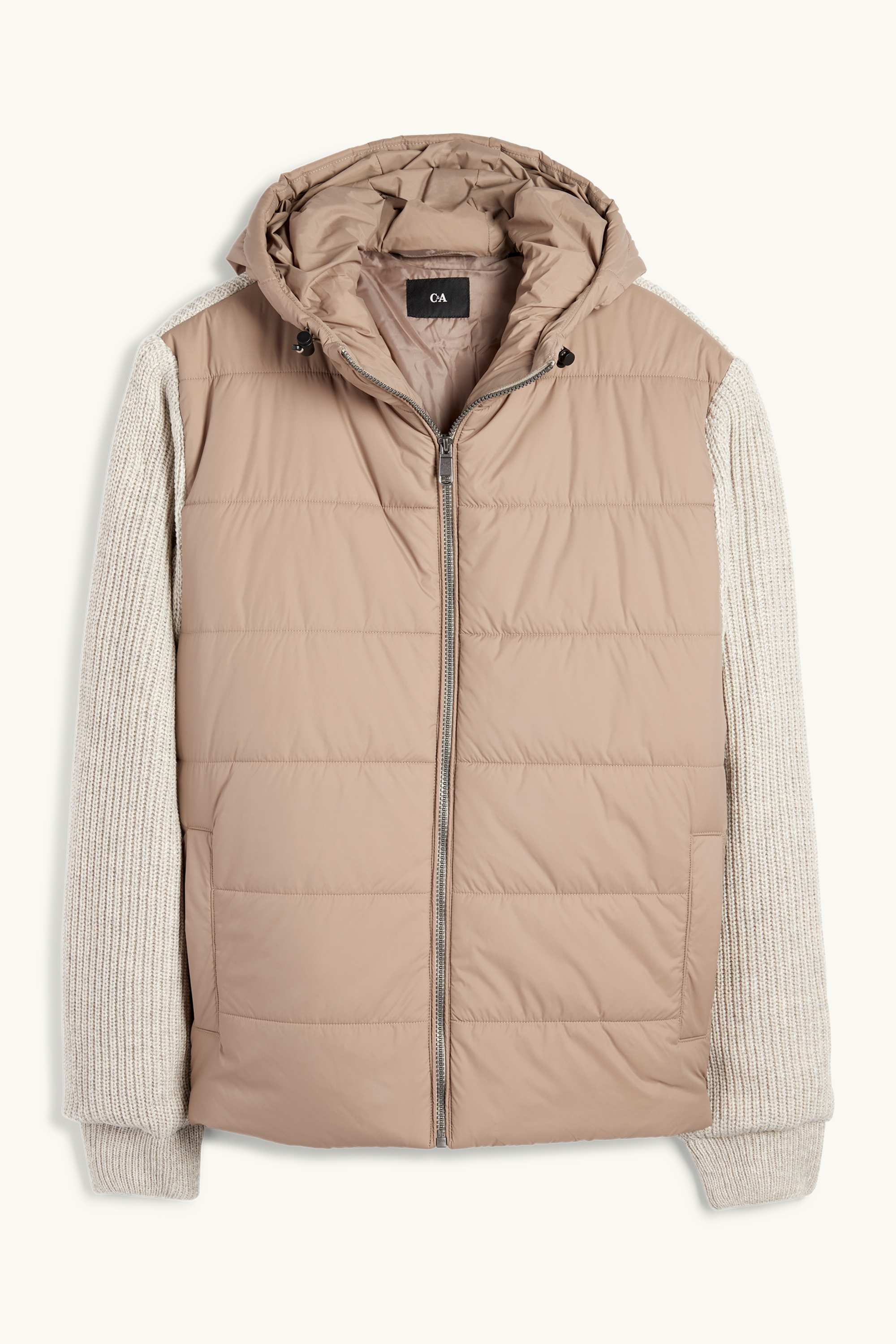 Quilted jacket with hood light beige