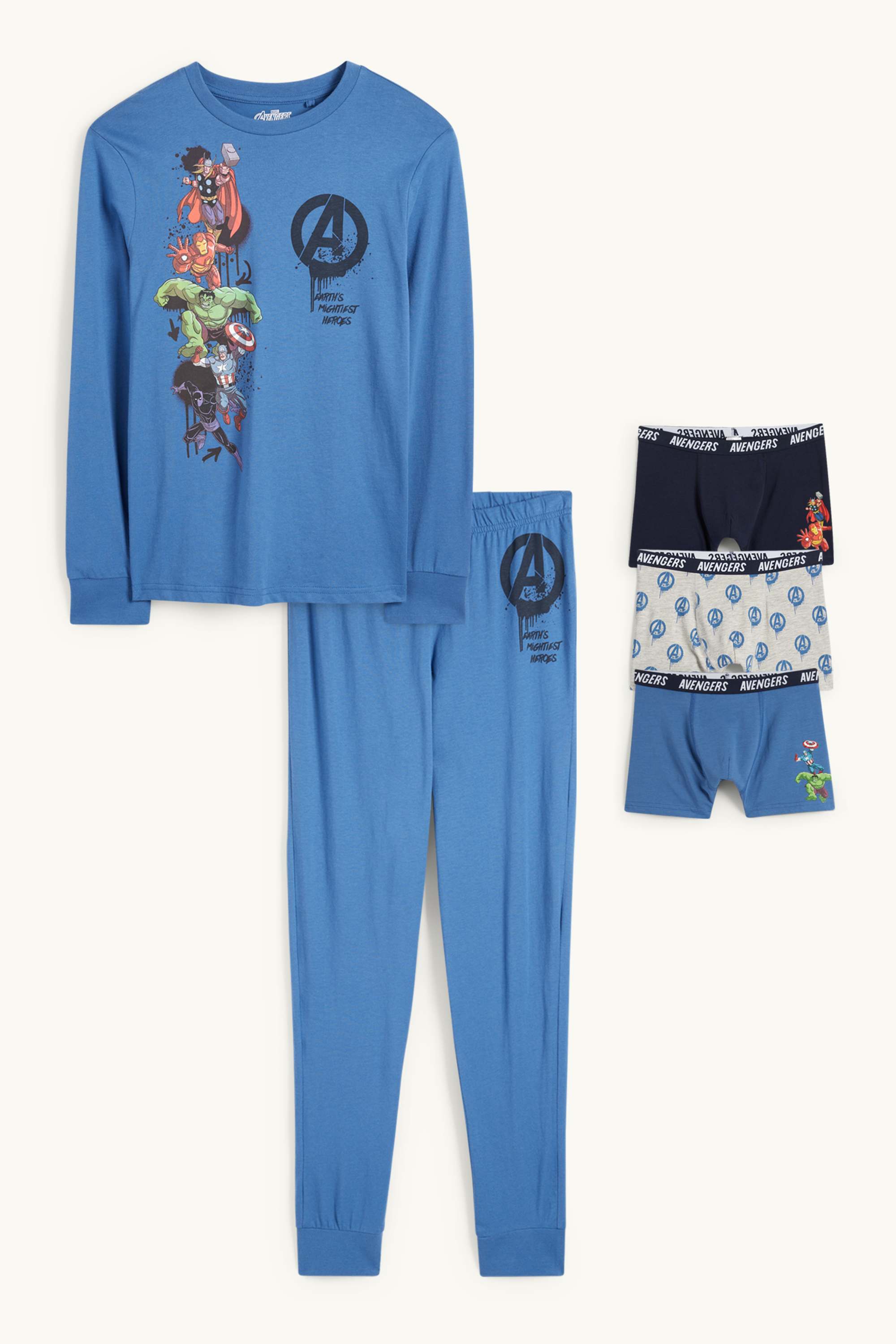 Avengers - set - pyjamas and 3 pairs of boxer shorts - 5 piece blue / dark blue