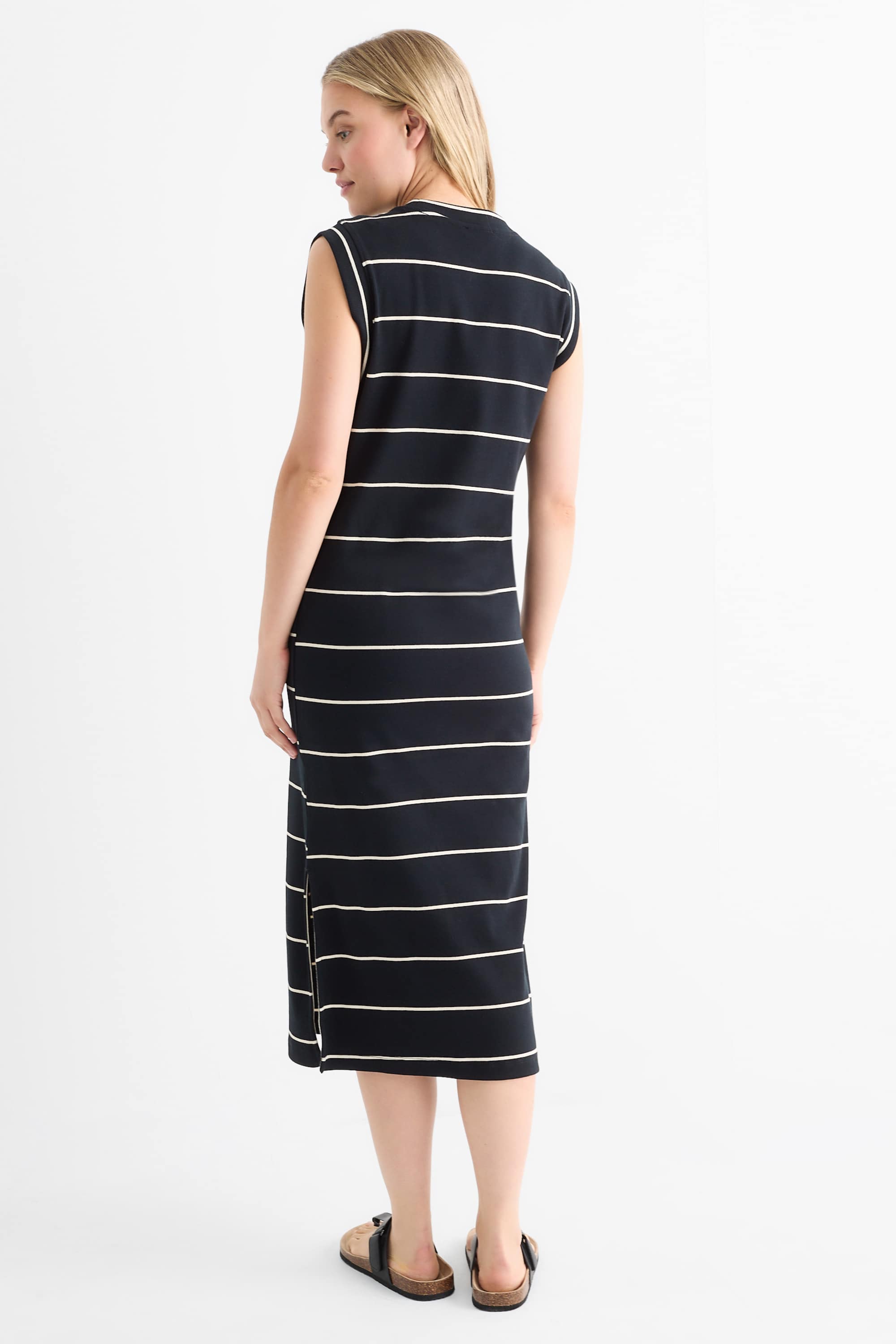 T-shirt dress - ribbed - striped black / beige