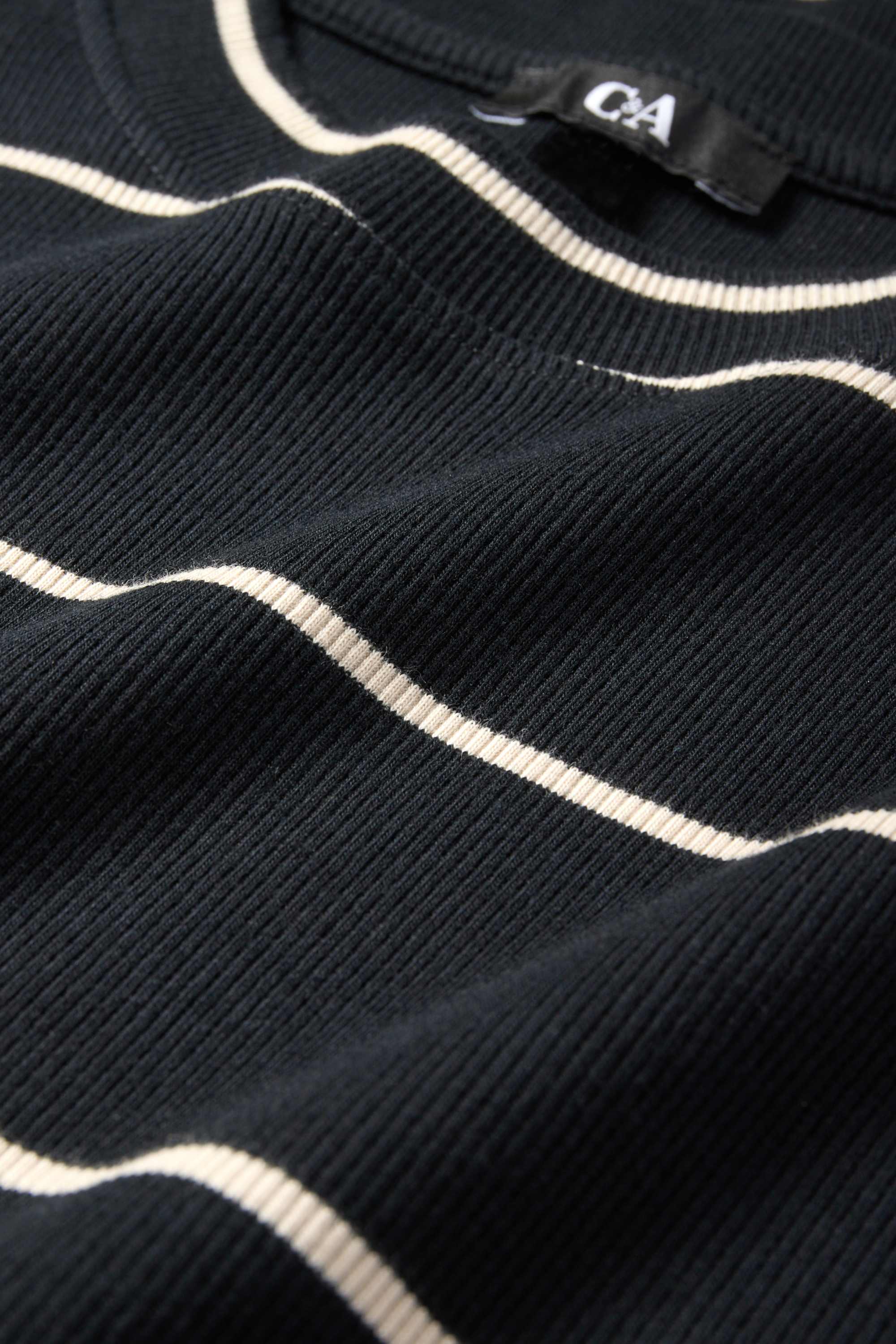 T-shirt dress - ribbed - striped black / beige