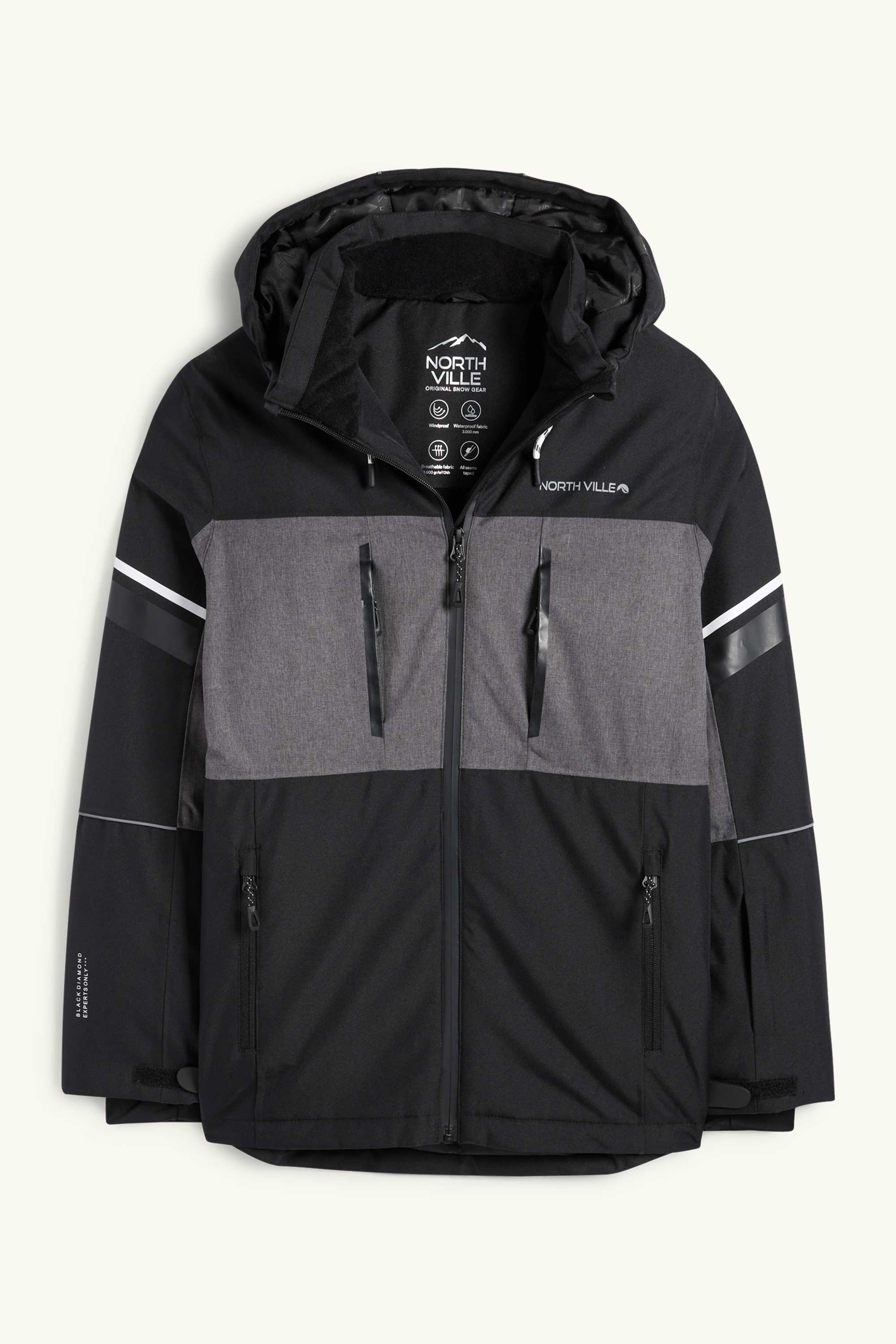 Ski jacket with hood - waterproof black