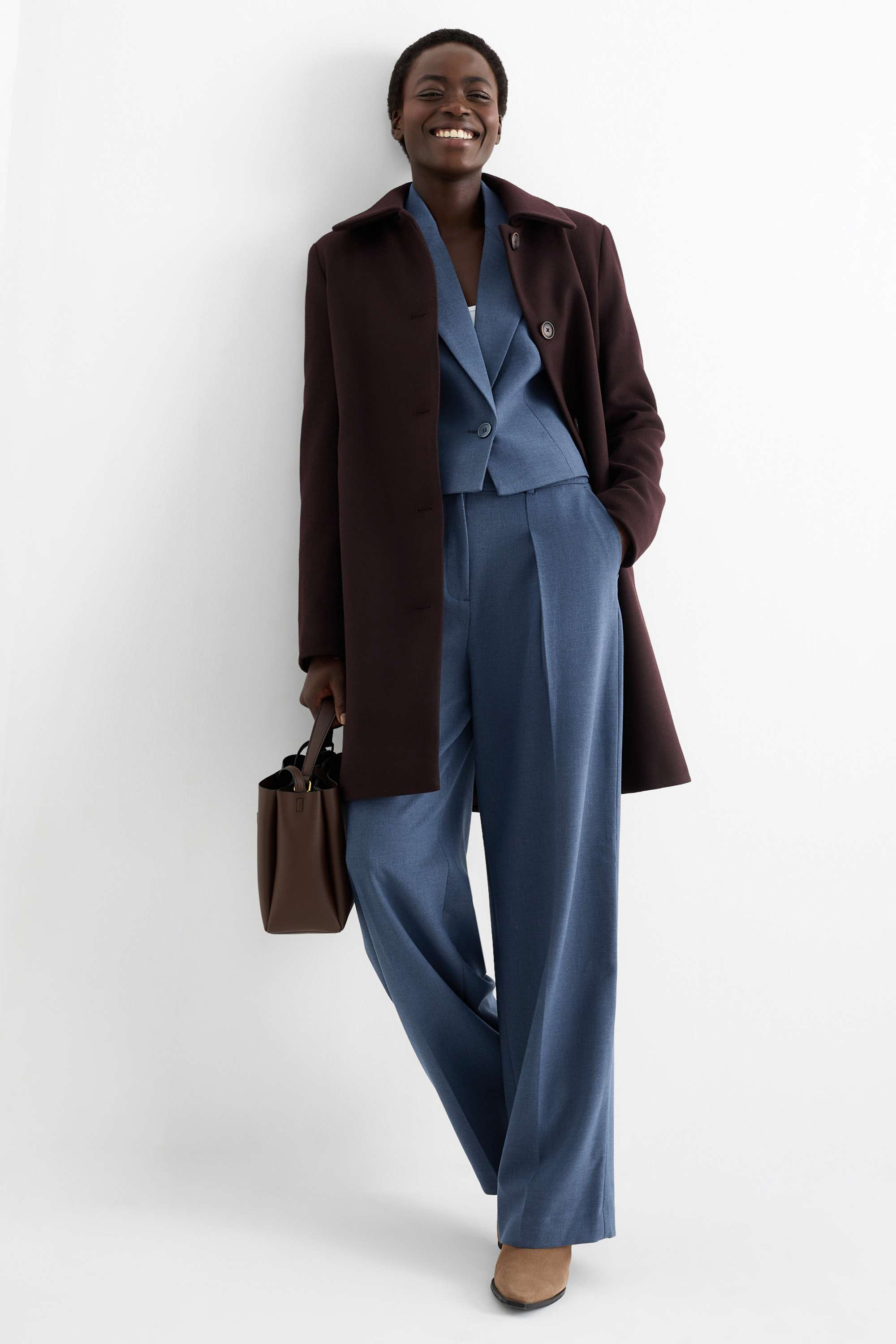 Business trousers - high waist - wide leg dark blue