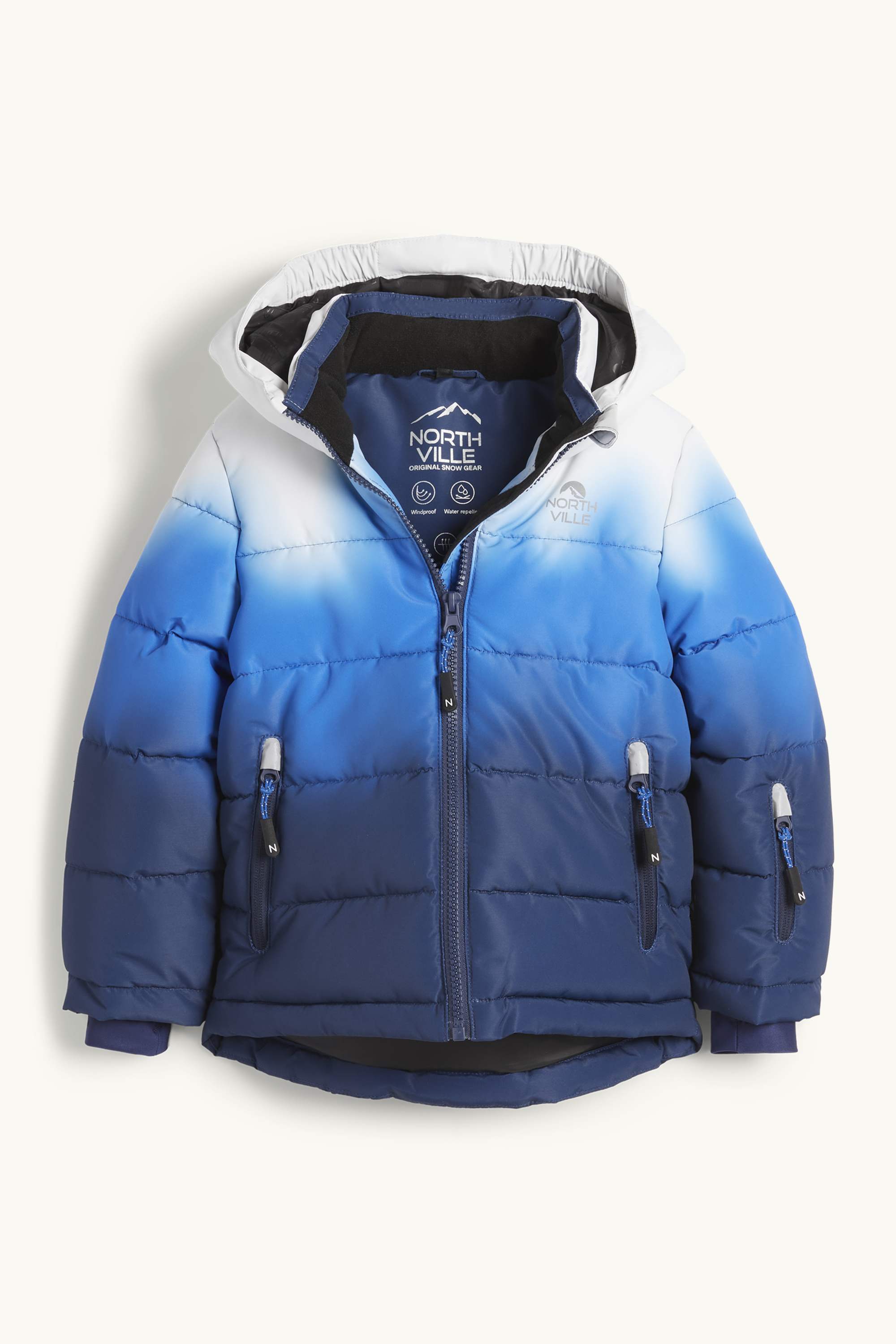 Ski jacket with hood - water-repellent - patterned dark blue