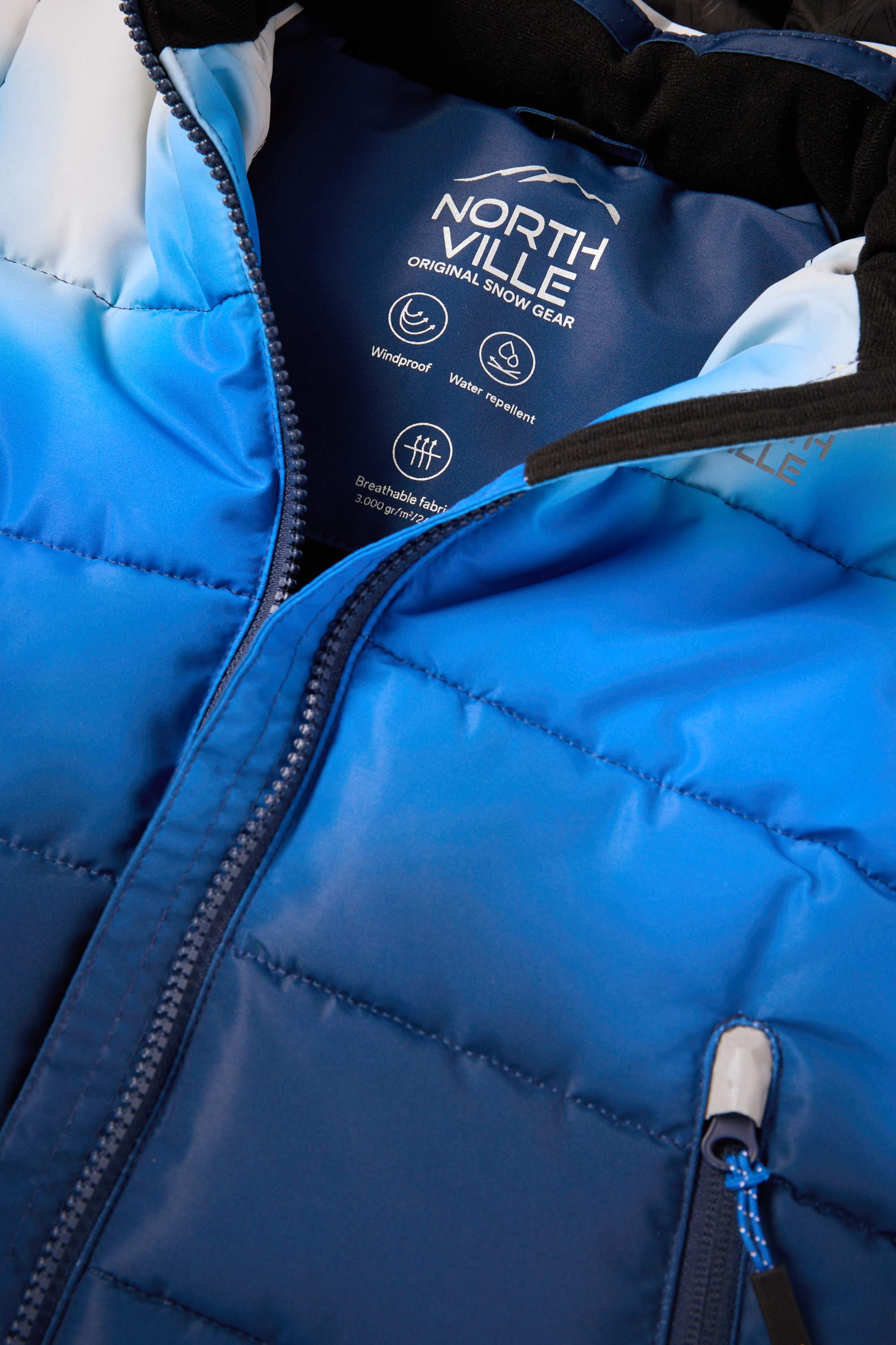 Ski jacket with hood - water-repellent - patterned dark blue