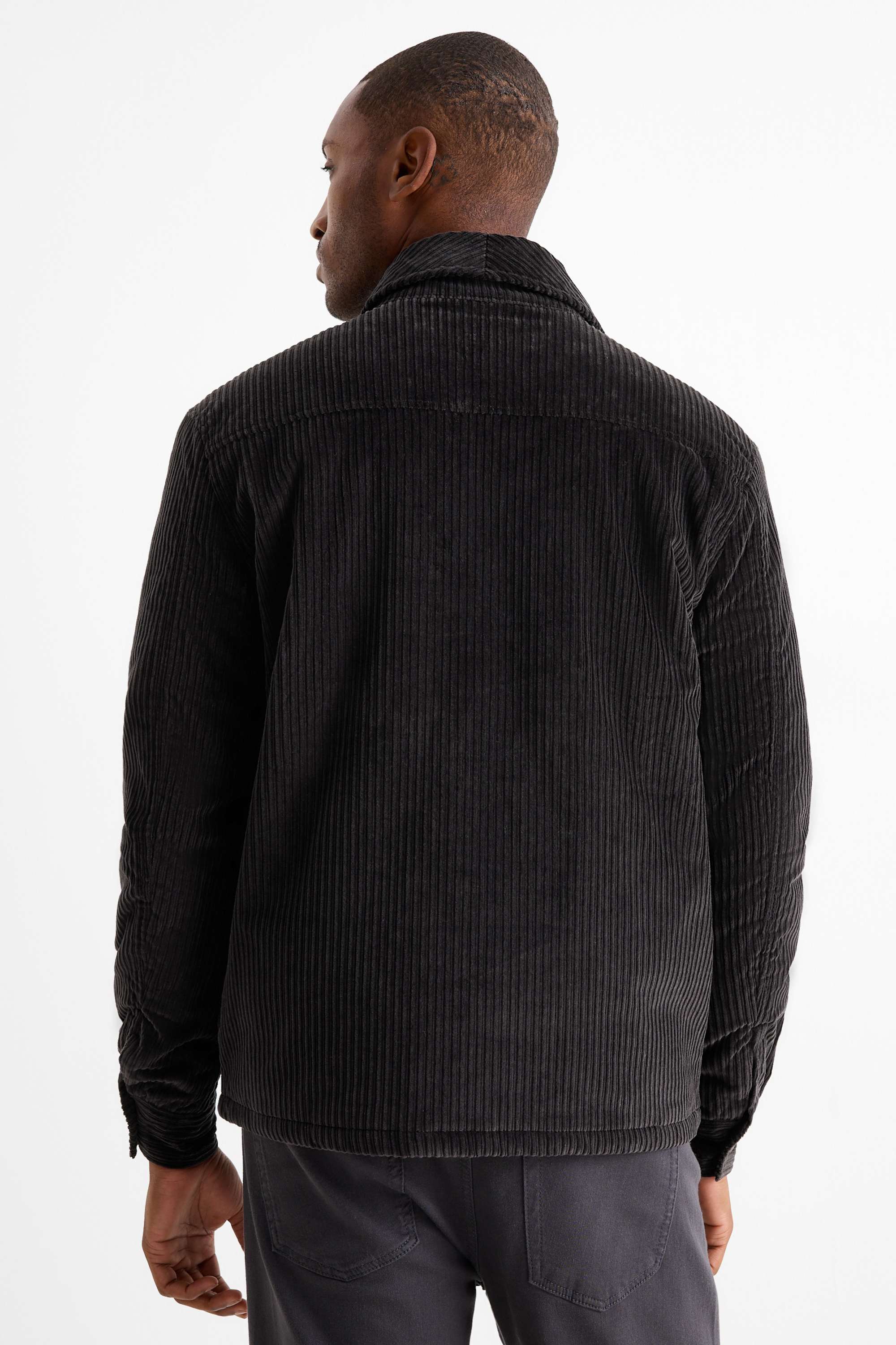 Corduroy shirt jacket - relaxed fit - lined - kent collar black
