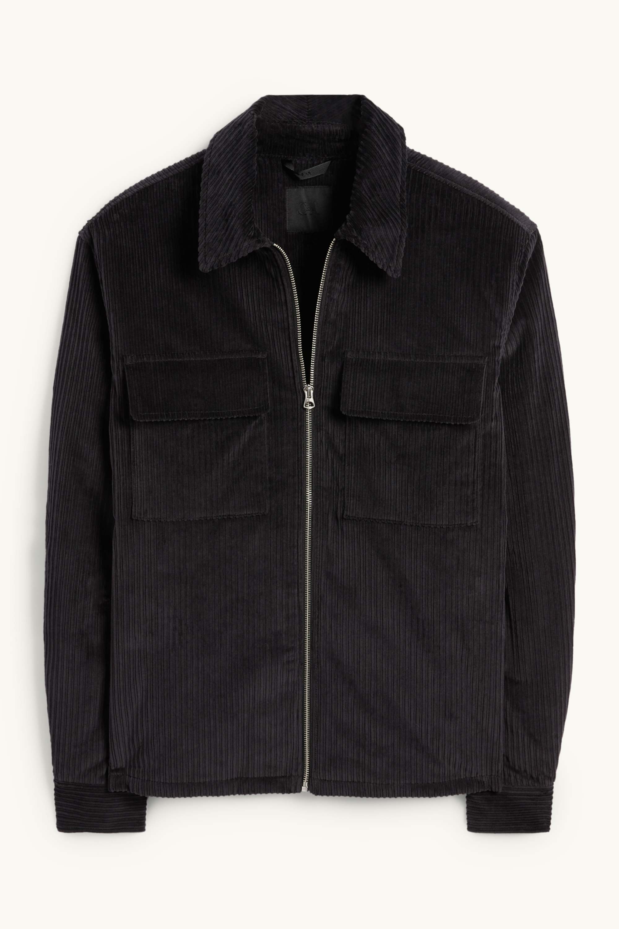 Corduroy shirt jacket - relaxed fit - lined - kent collar black