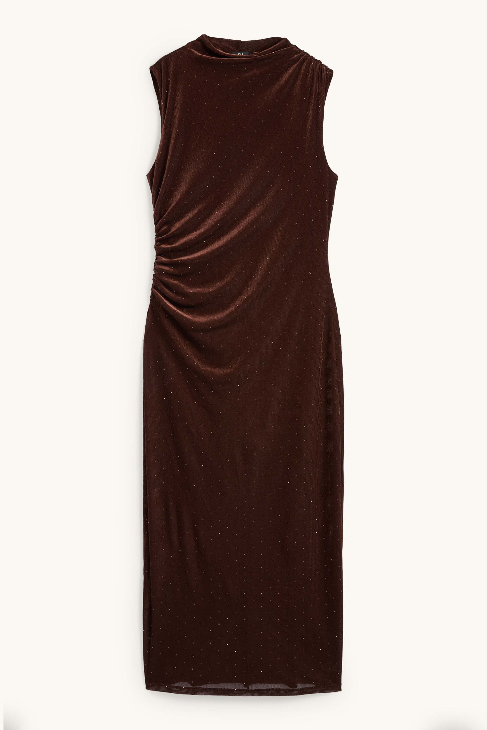 Velvet bodycon dress with rhinestones dark brown