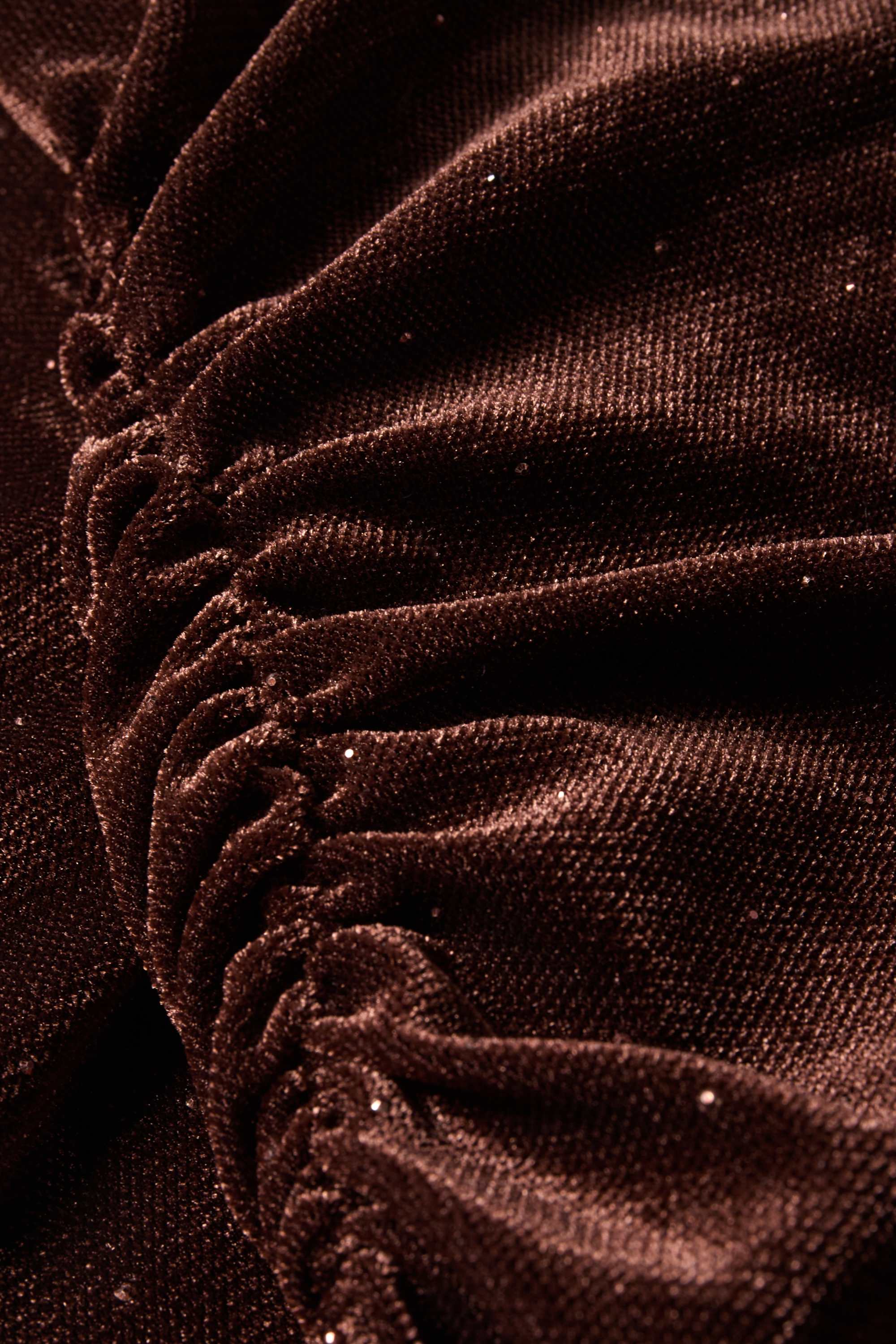 Velvet bodycon dress with rhinestones dark brown