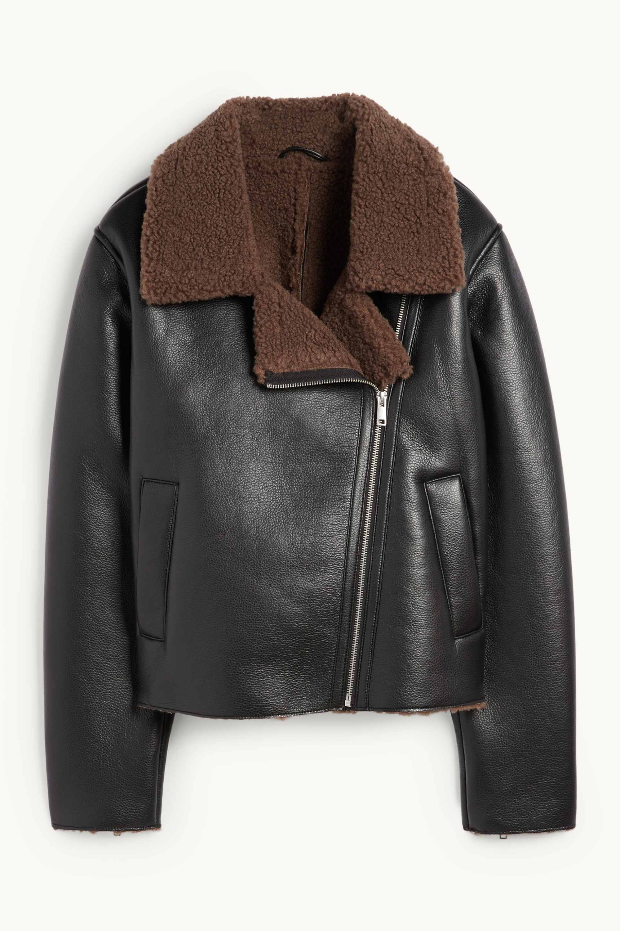 Faux shearling jacket - faux leather black