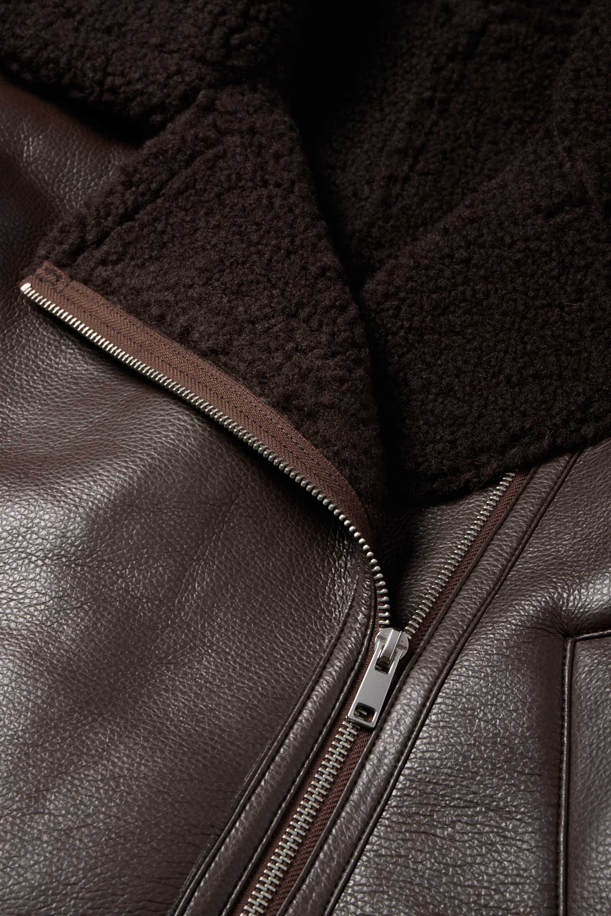 Faux shearling jacket - faux leather dark brown