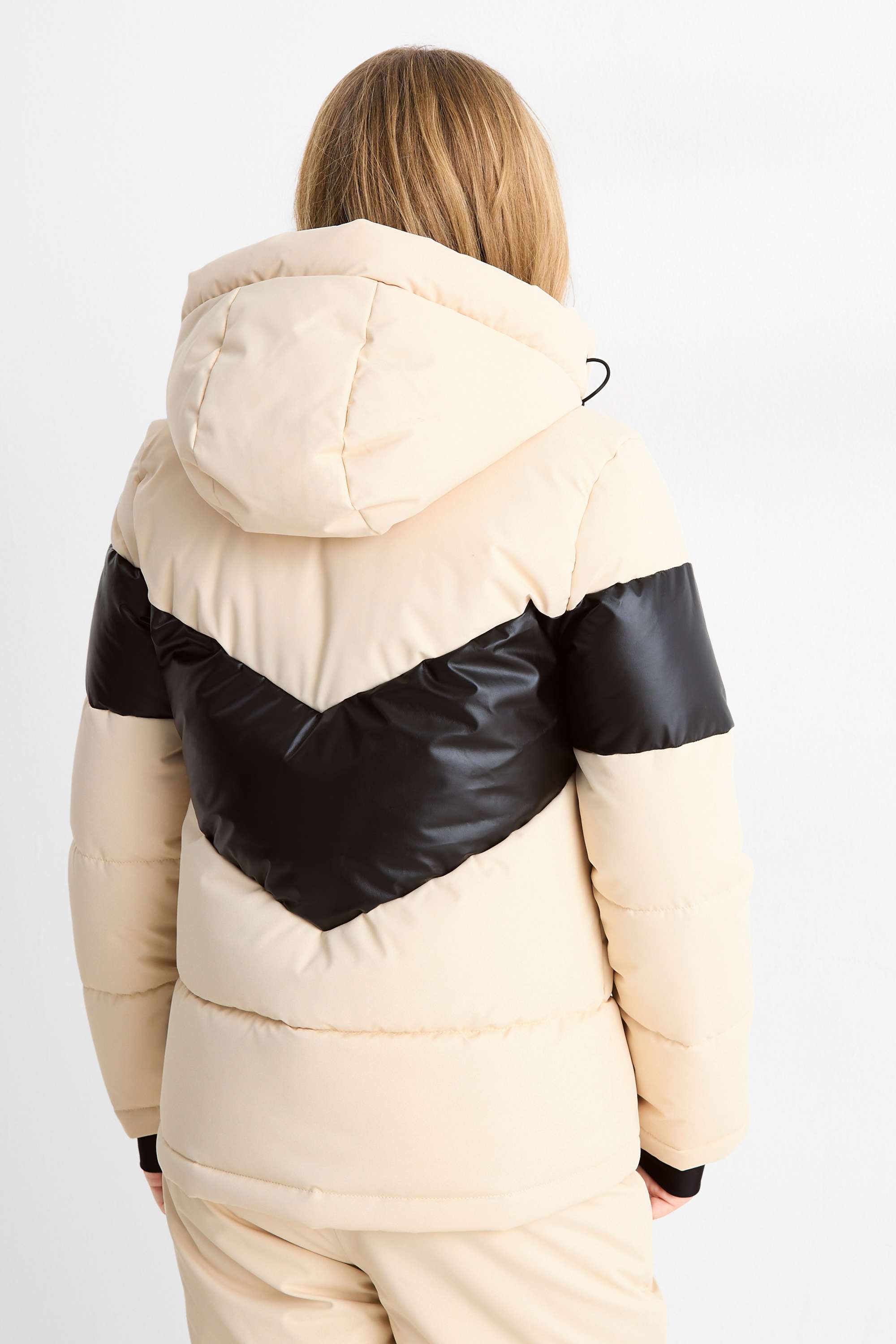 Ski jacket with hood - water-repellent black / beige