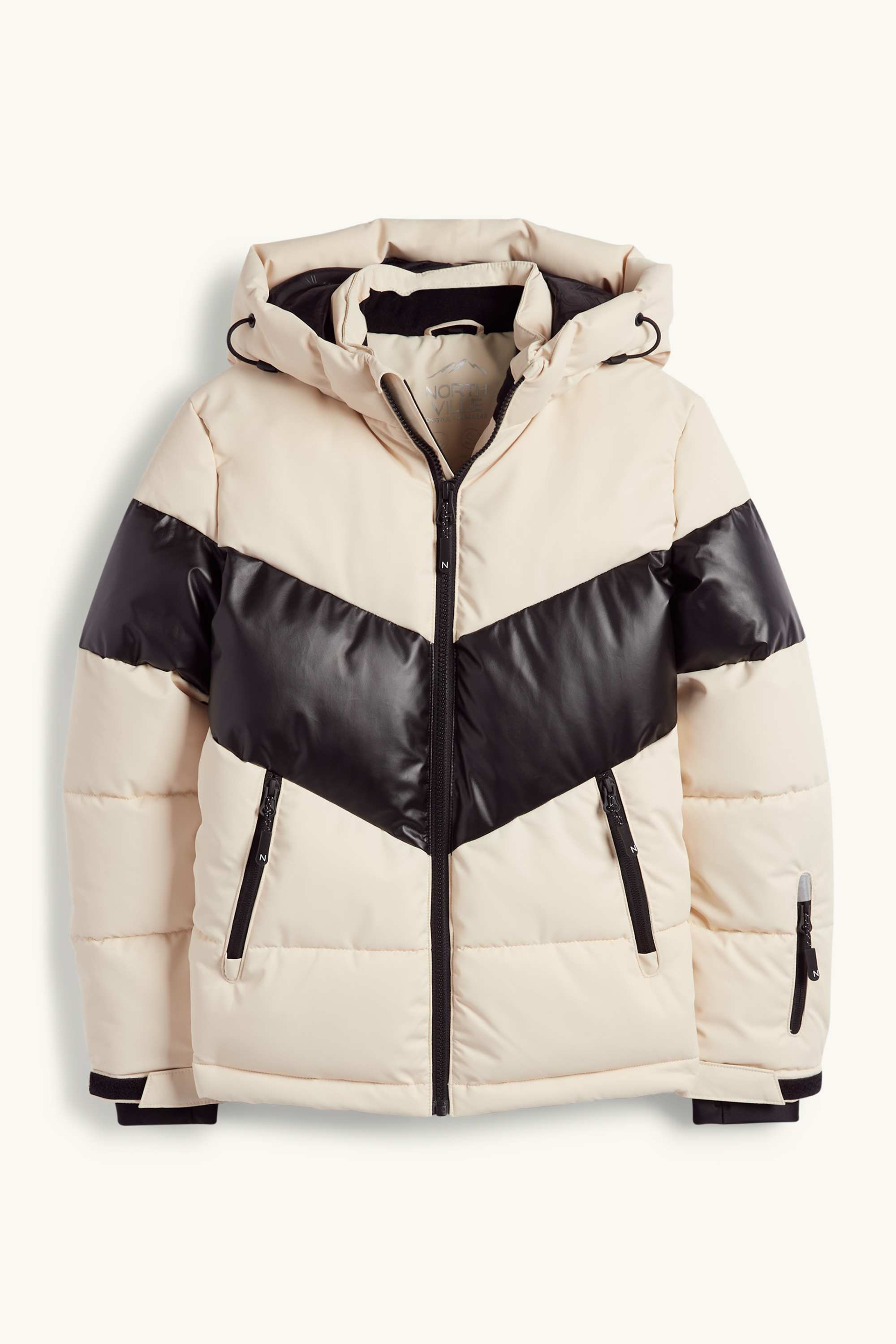 Ski jacket with hood - water-repellent black / beige