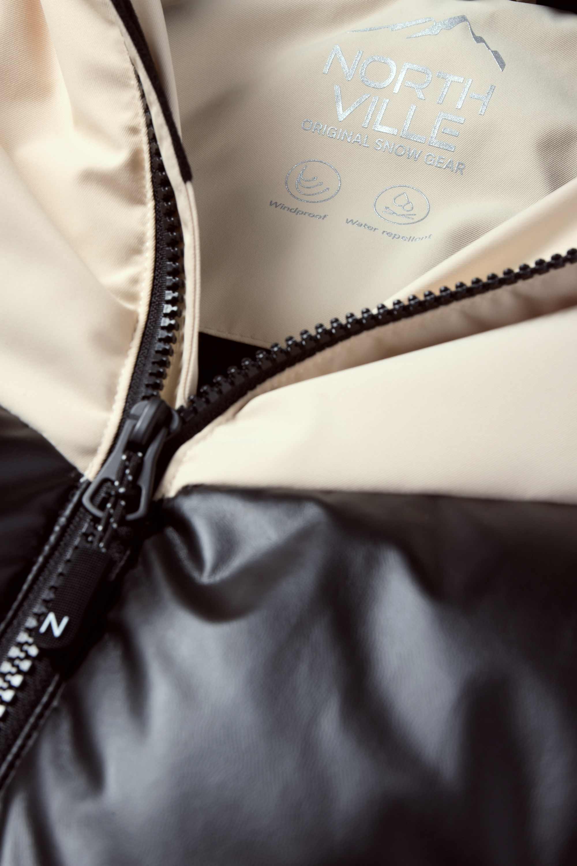 Ski jacket with hood - water-repellent black / beige