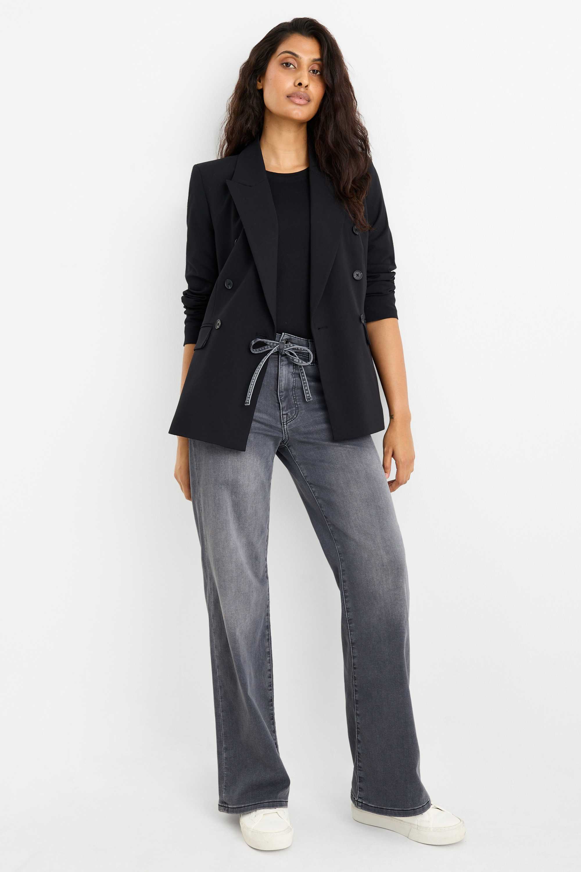 Wide leg jeans - mid-rise waist denim-gray (1)
