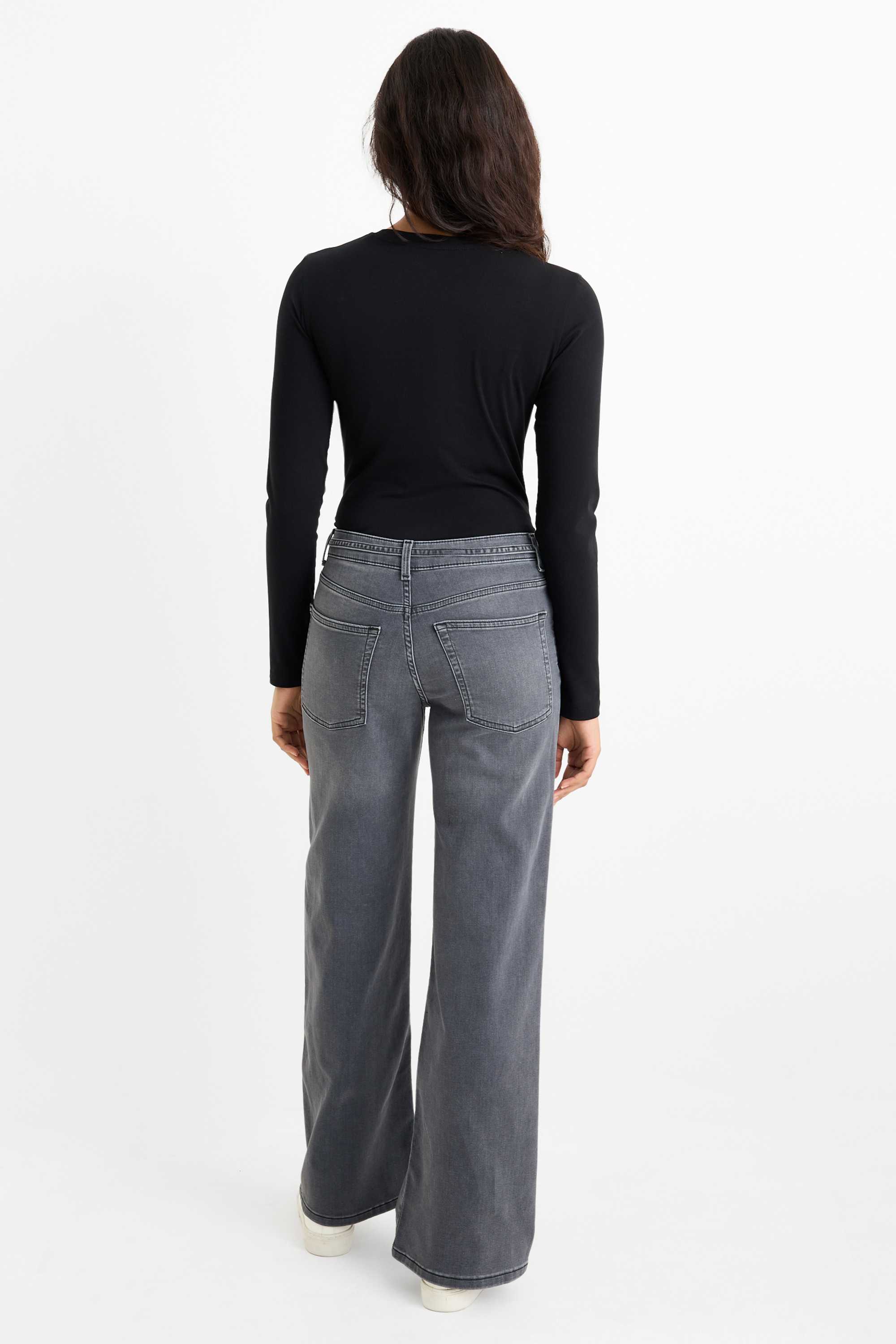Wide leg jeans - mid-rise waist denim-gray (1)