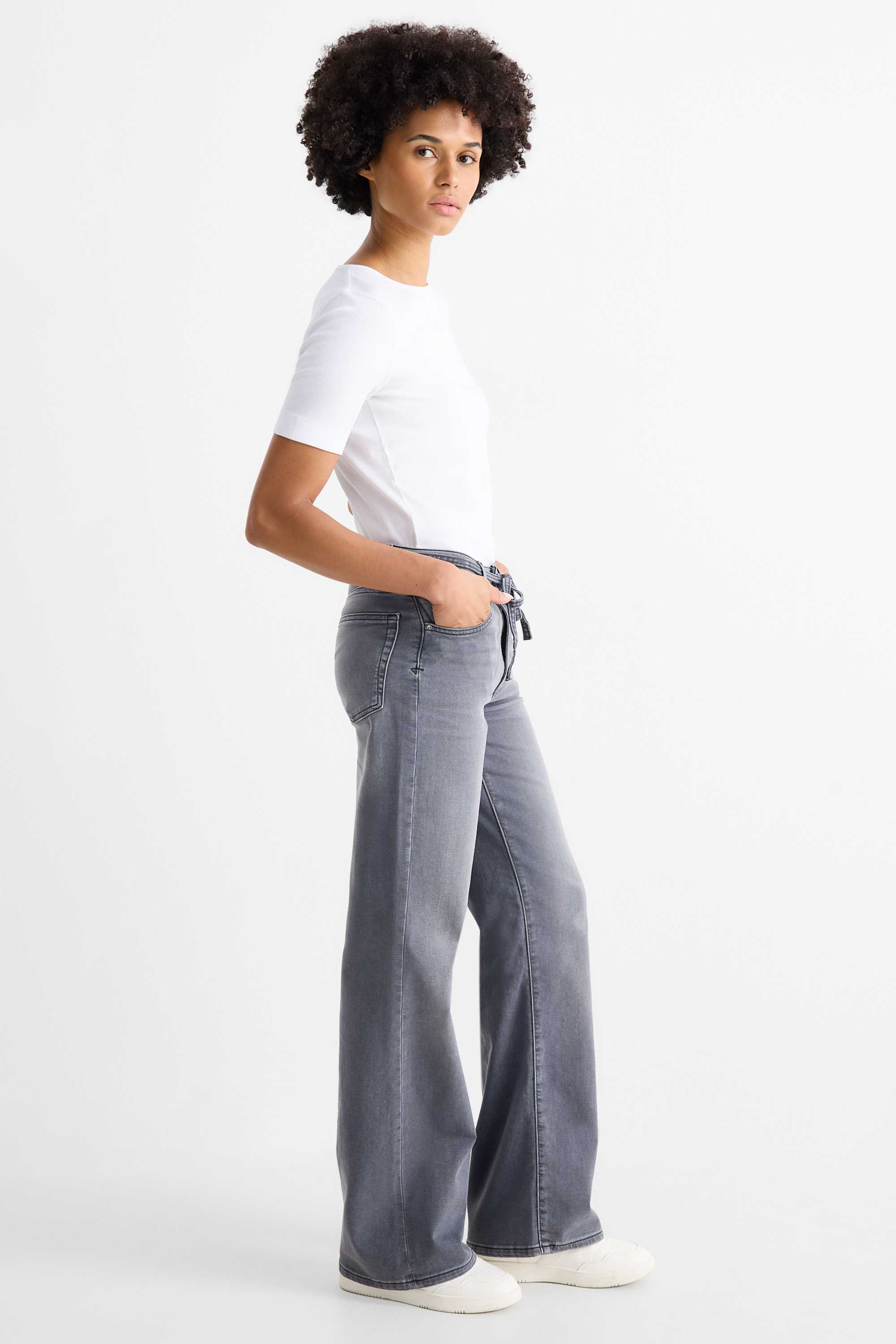 Wide leg jeans - mid-rise waist denim-gray (2)