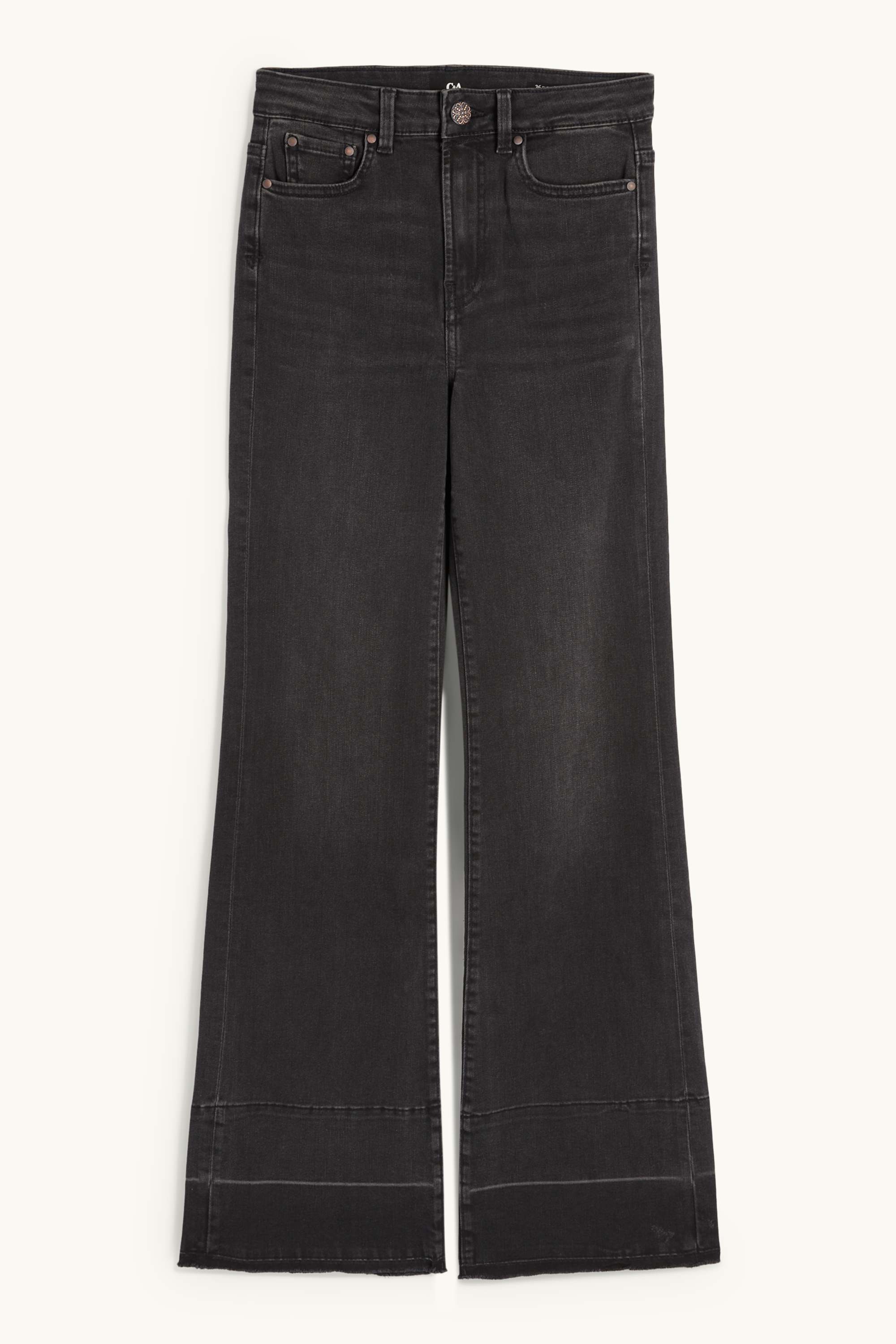 Flared jeans - mid-rise waist denim-dark gray