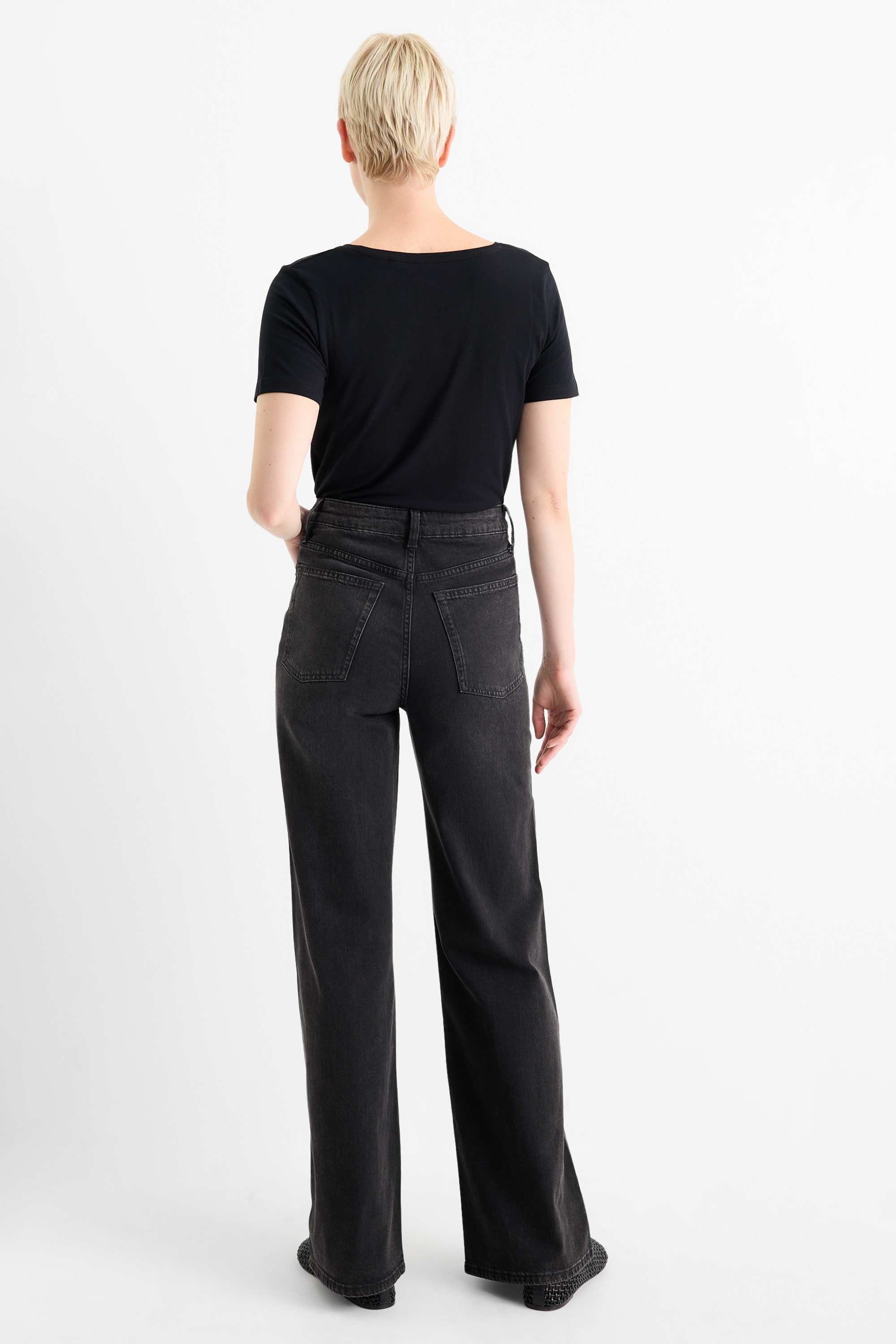 Wide leg jeans - high waist black (2)