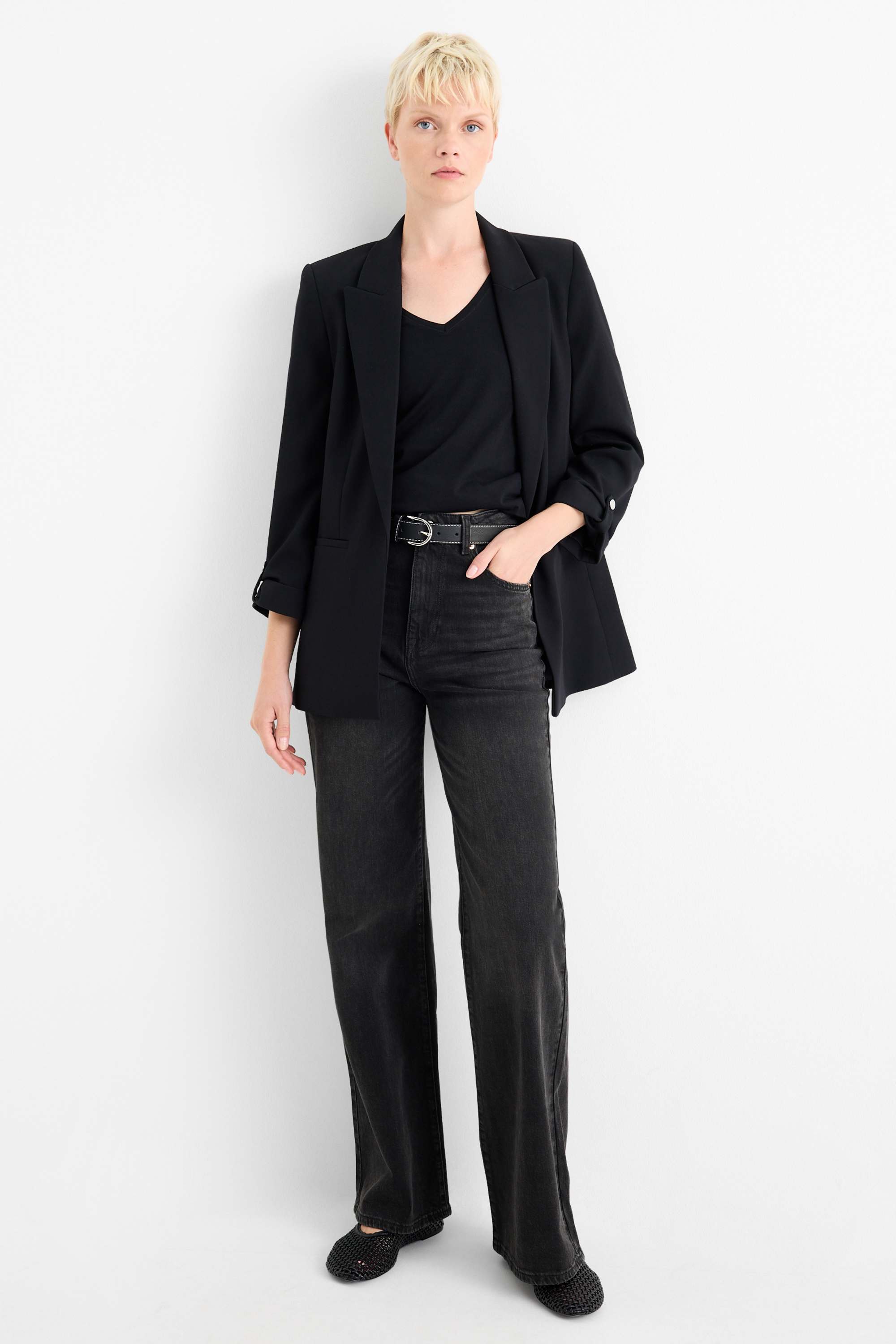 Wide leg jeans - high waist black (2)