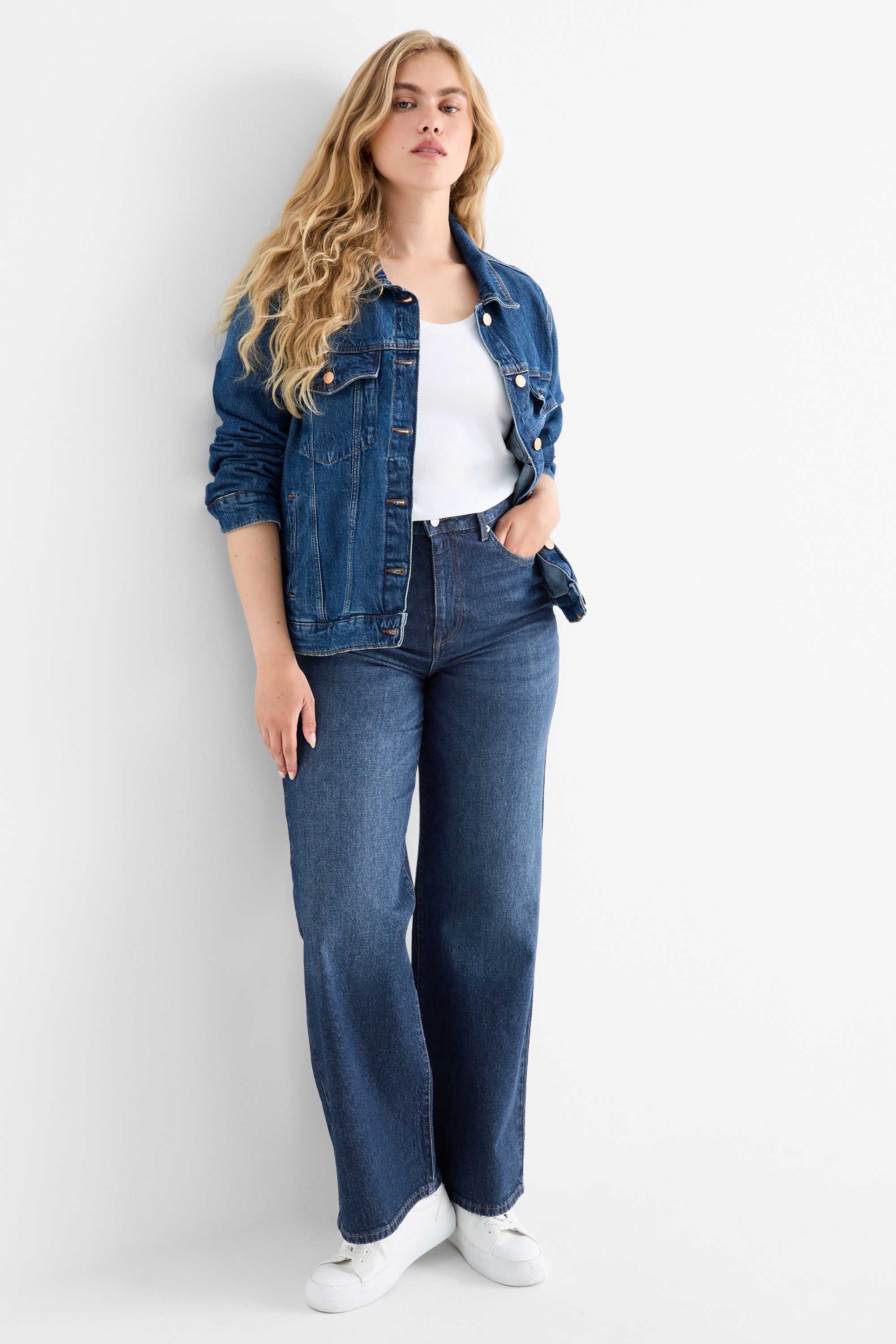 Wide leg jeans - high waist blue denim (2)