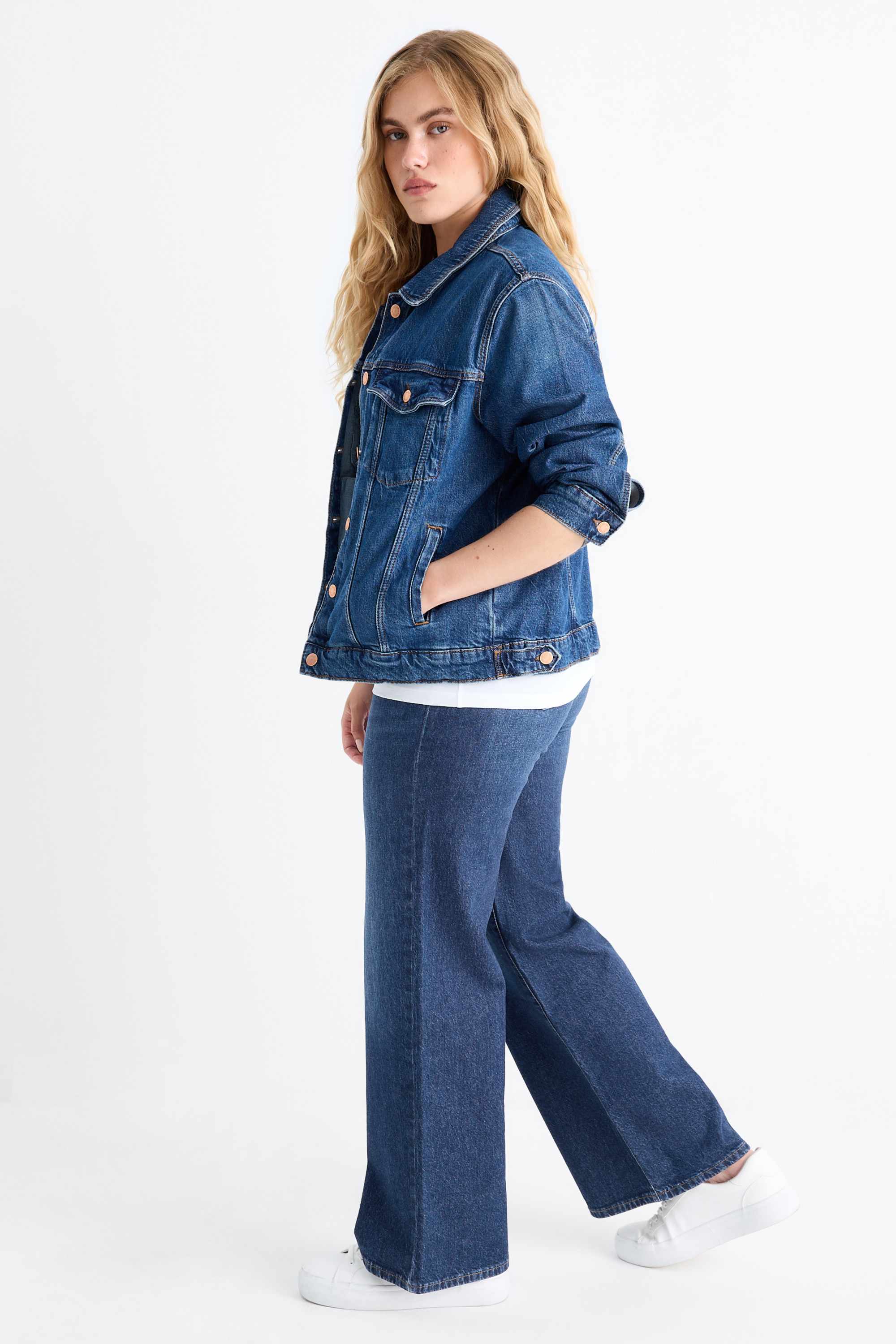 Wide leg jeans - high waist blue denim (2)